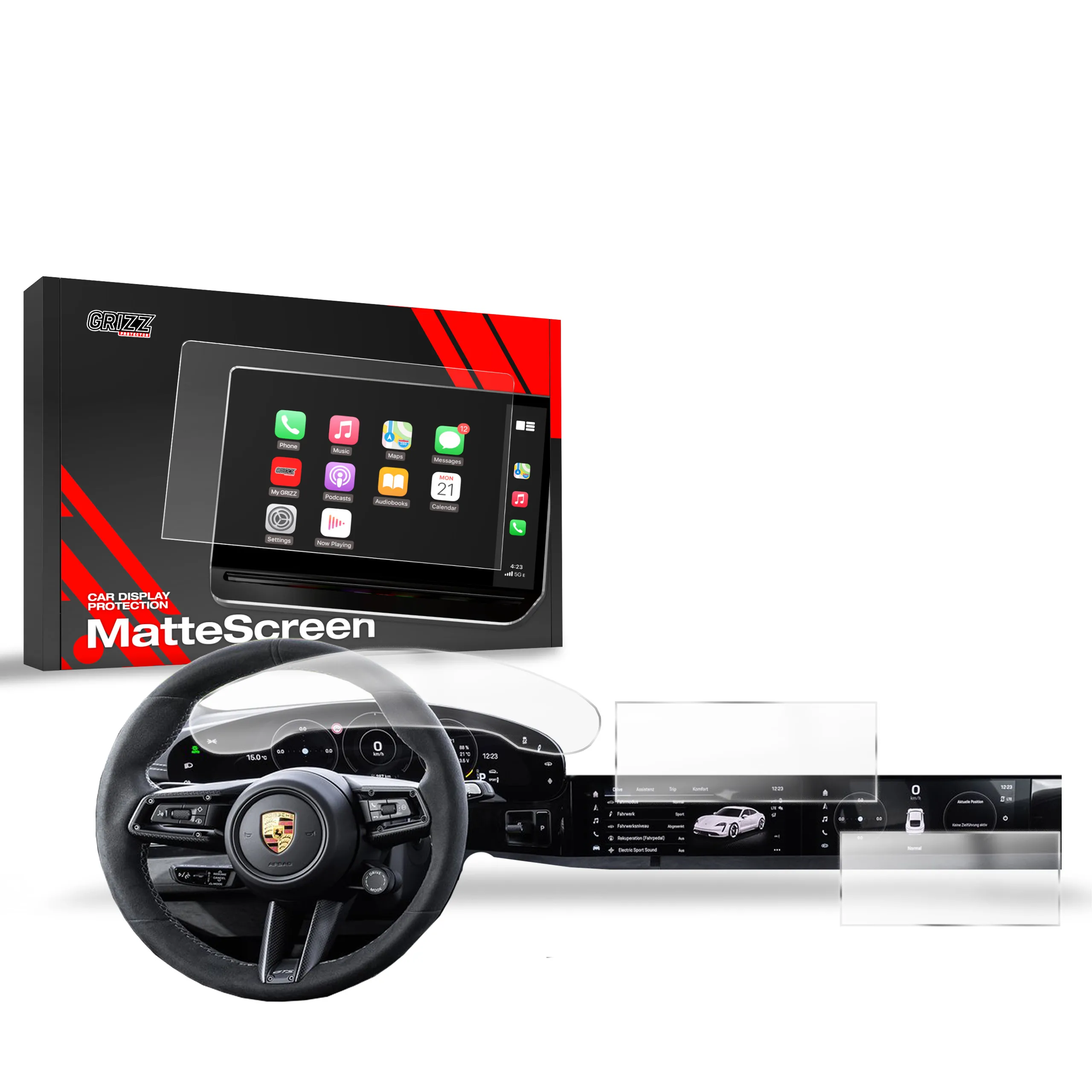 Skjermbeskytter 3-i-1 Porsche Taycan Upper Screens 2019 - 2025 │ Matt Anti-fingeravtrykk Film Grizz MatteScreen