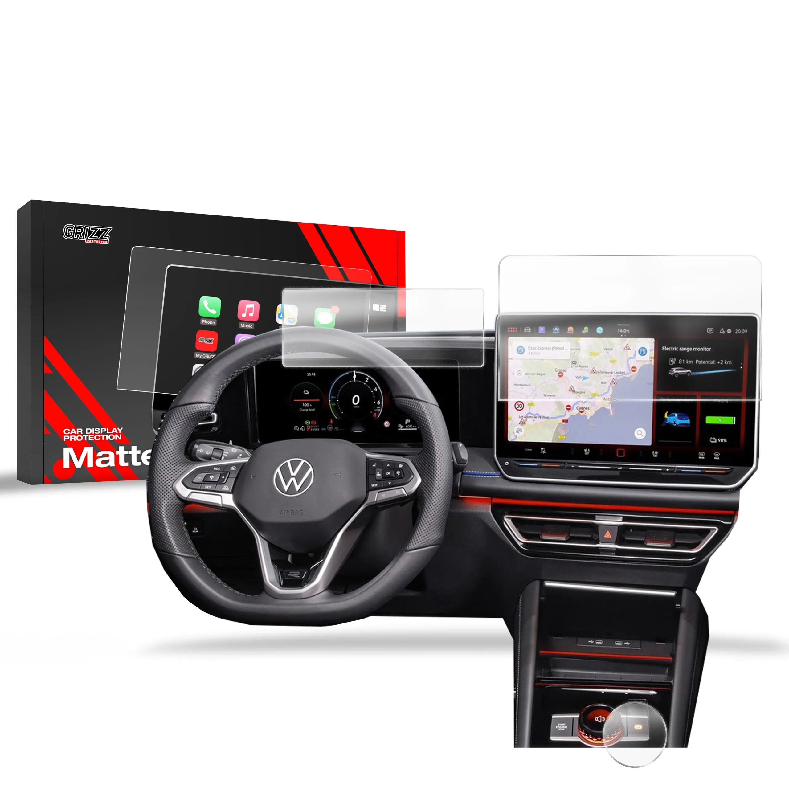 Skjermbeskytter 3-i-1 VW Tayron 12,9" 2024 - 2025 │ Matt Anti-fingeravtrykk Film Grizz MatteScreen