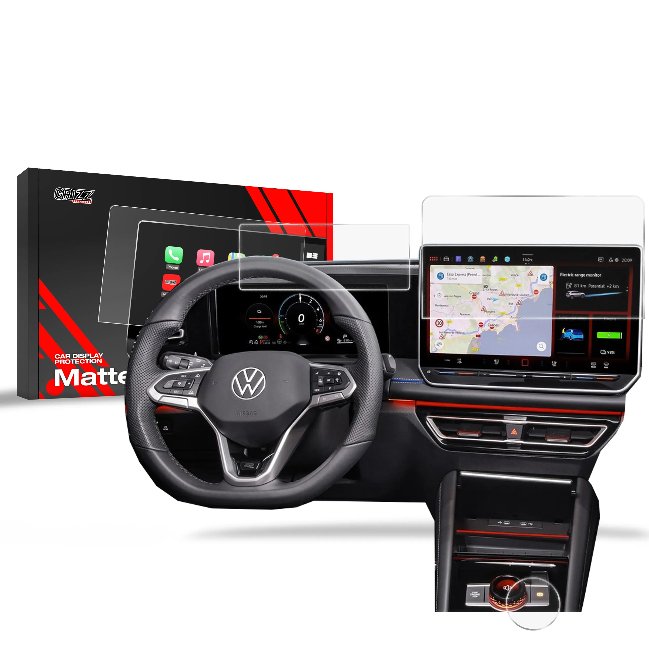 Skjermbeskytter 3-i-1 VW Tiguan III 15" 2024 - 2025 │ Matt Anti-fingeravtrykk Film Grizz MatteScreen
