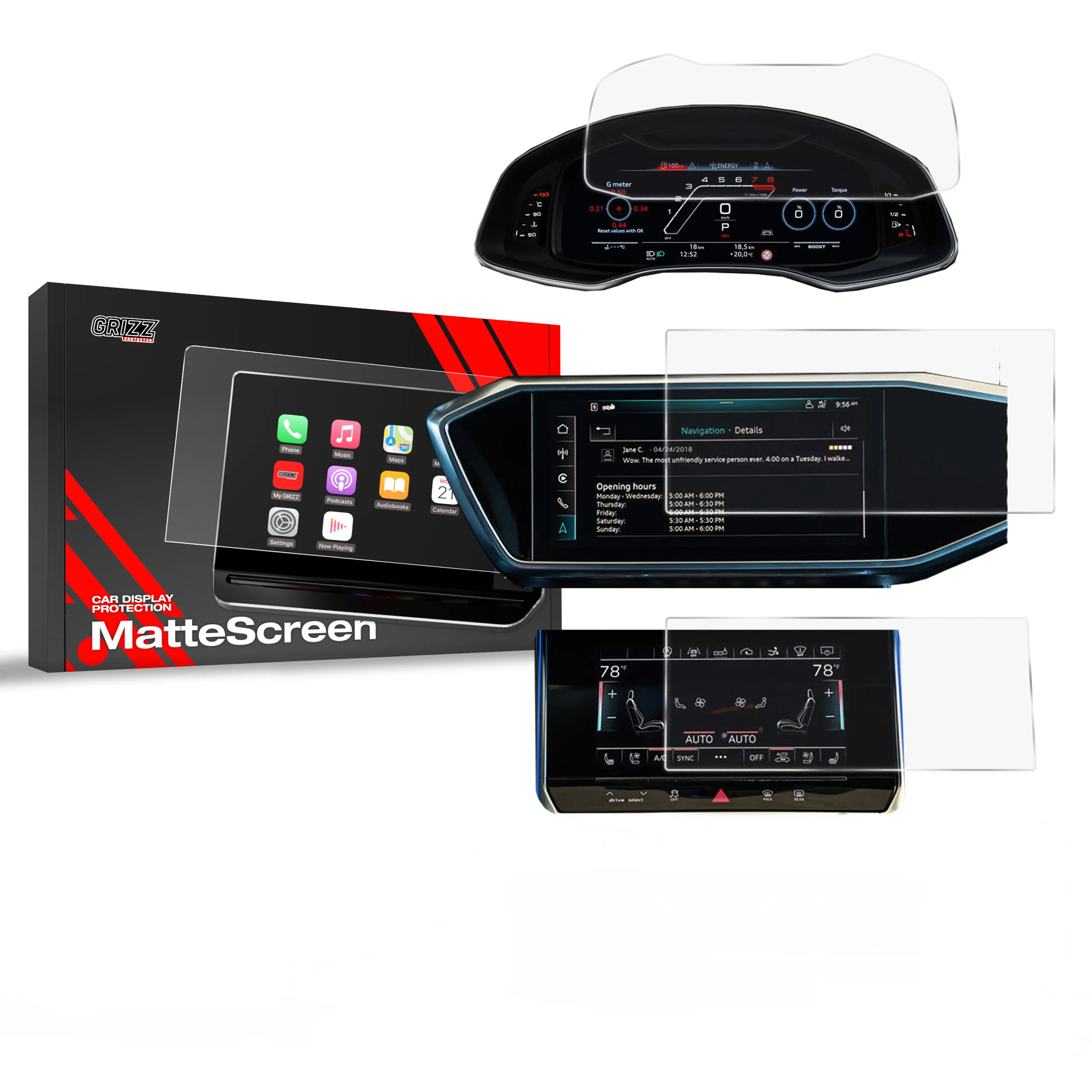 Skjermbeskytter 4-i-1 Audi A6 C8 2018 - 2024 │ Matt Anti-fingeravtrykk Film Grizz MatteScreen