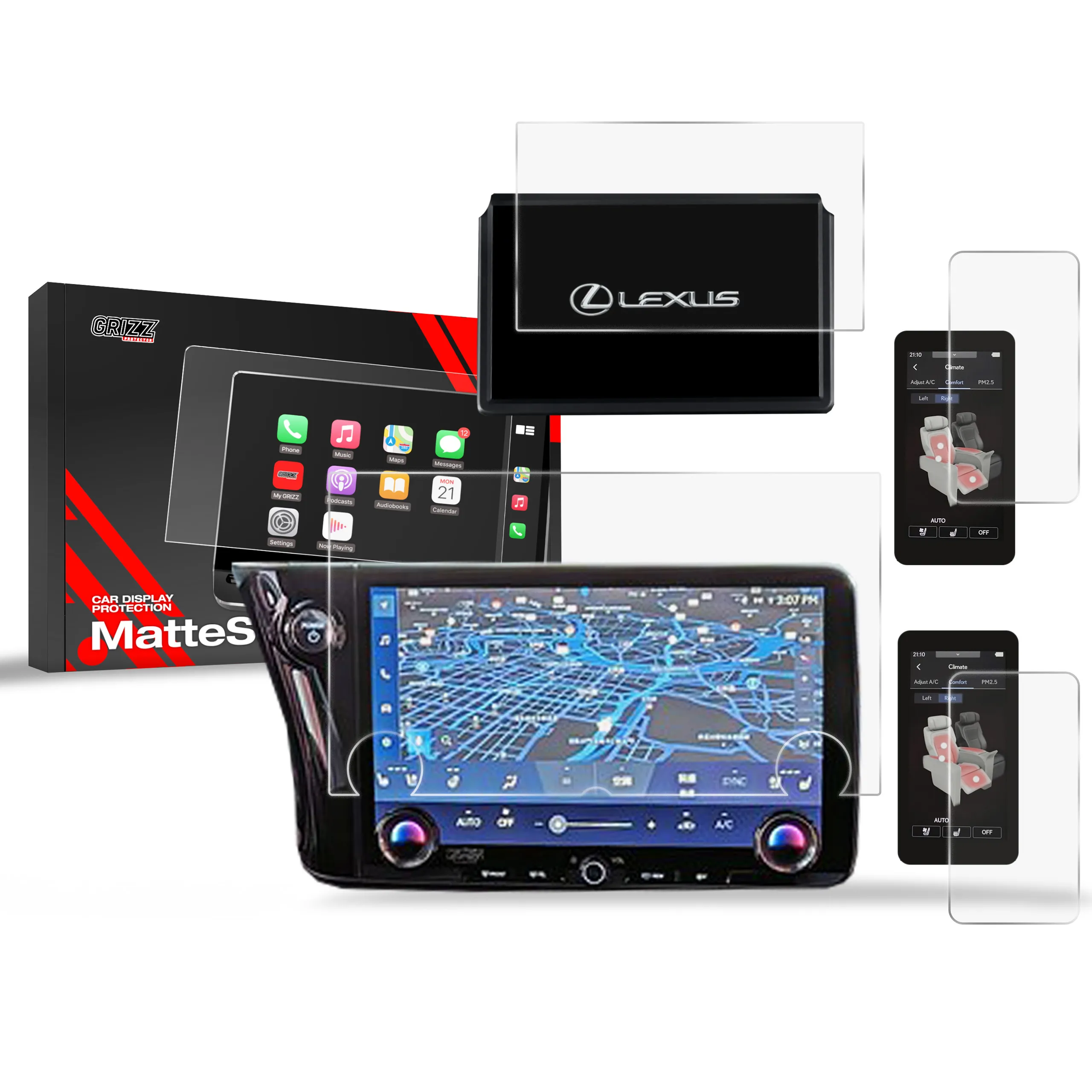 Skjermbeskytter 4-i-1 Lexus LM 2023 - 2025 │ Matt Anti-fingeravtrykk Film Grizz MatteScreen
