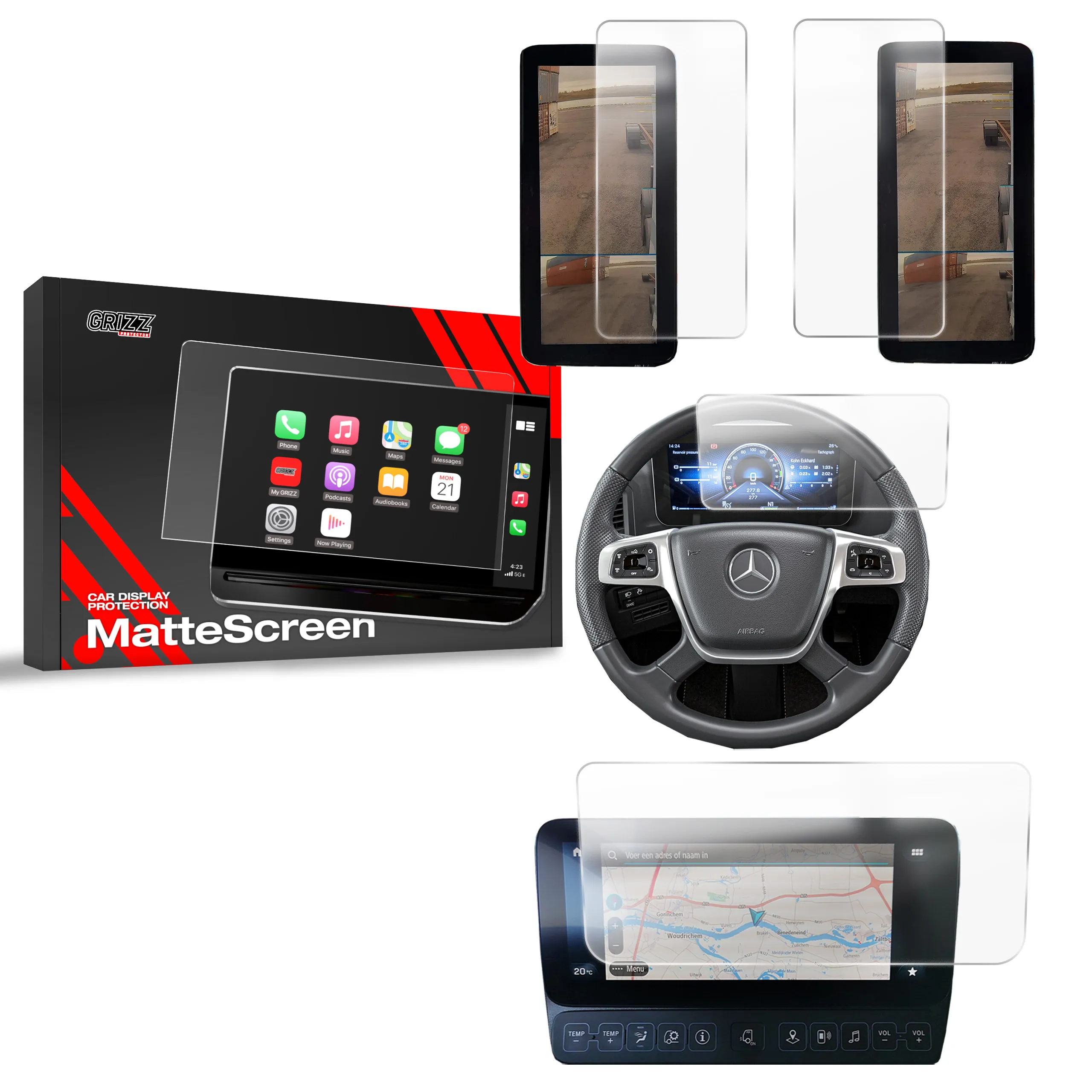 Skjermbeskytter 4-i-1 Mercedes Arocs 2019 - 2024 │ Matt Anti-fingeravtrykk Film Grizz MatteScreen