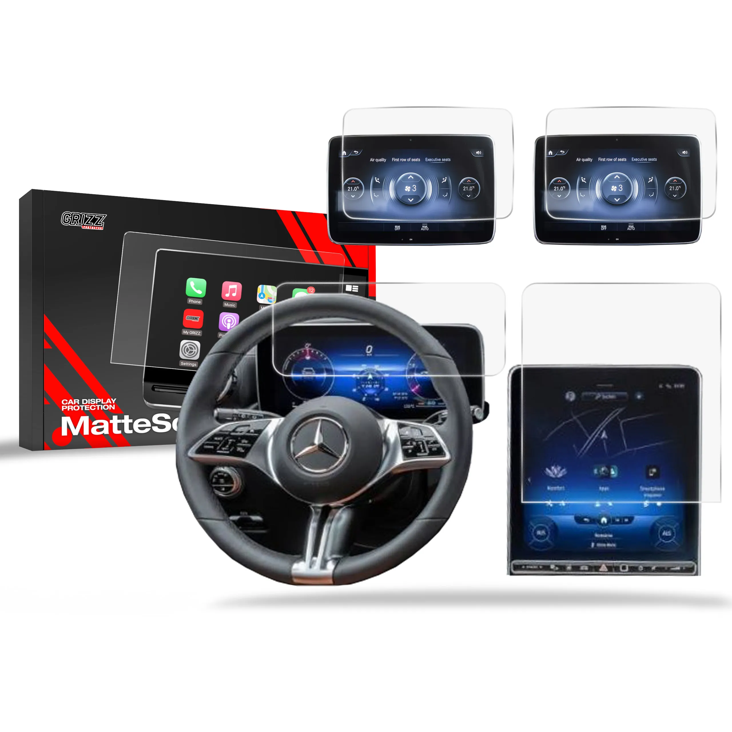 Skjermbeskytter 4-i-1 Mercedes Maybach X223 2020 - 2025 │ Matt Anti-fingeravtrykk Film Grizz MatteScreen