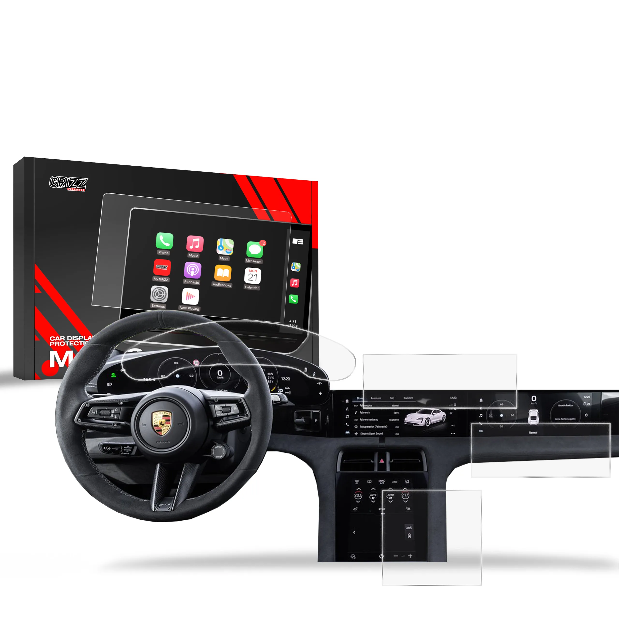 Skjermbeskytter 4-i-1 Porsche Taycan 2019 - 2025 │ Matt Anti-fingeravtrykk Film Grizz MatteScreen