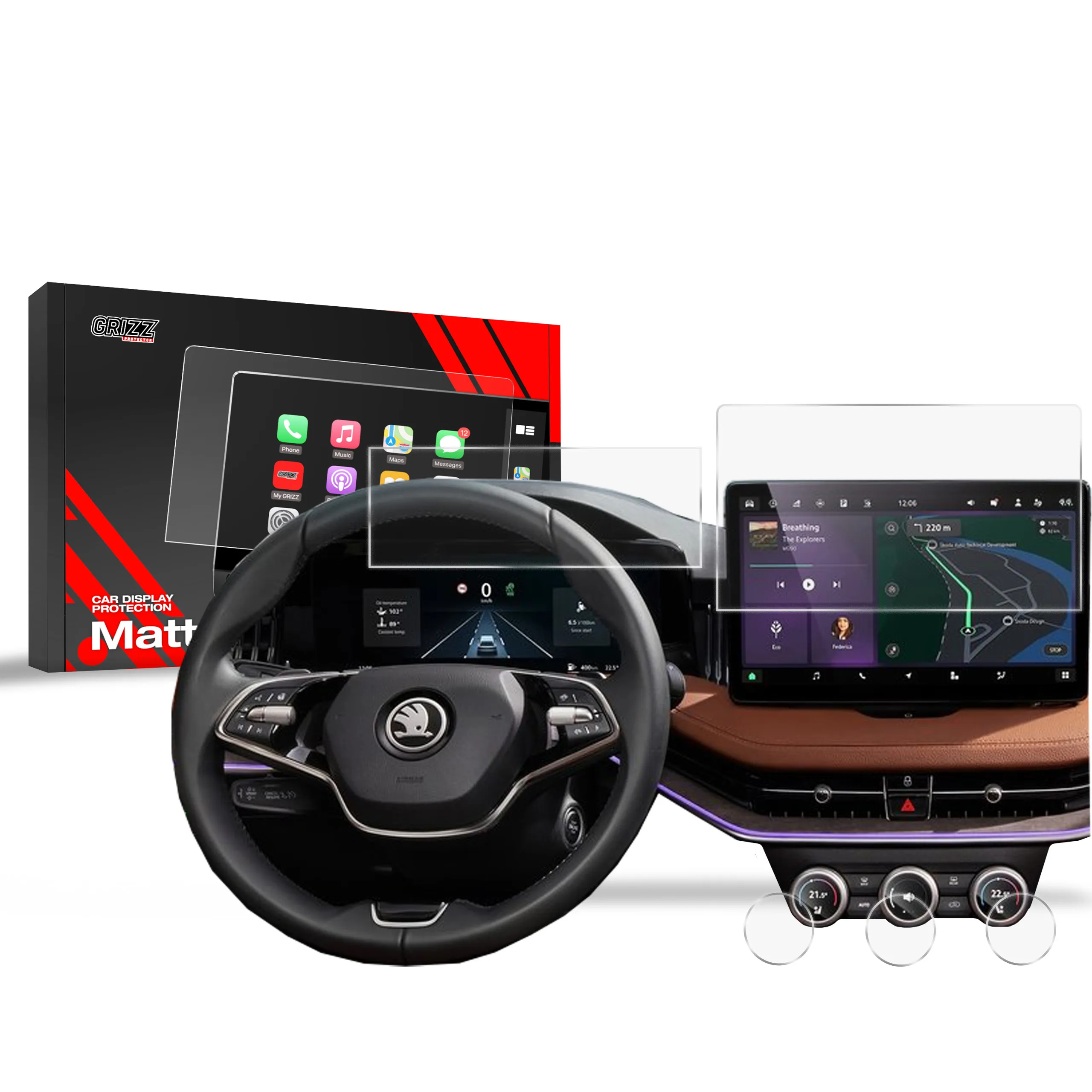 Skjermbeskytter 5-i-1 do Skoda Kodiaq II 13" 2024 - 2025 │ Matt Anti-fingeravtrykk Film Grizz MatteScreen