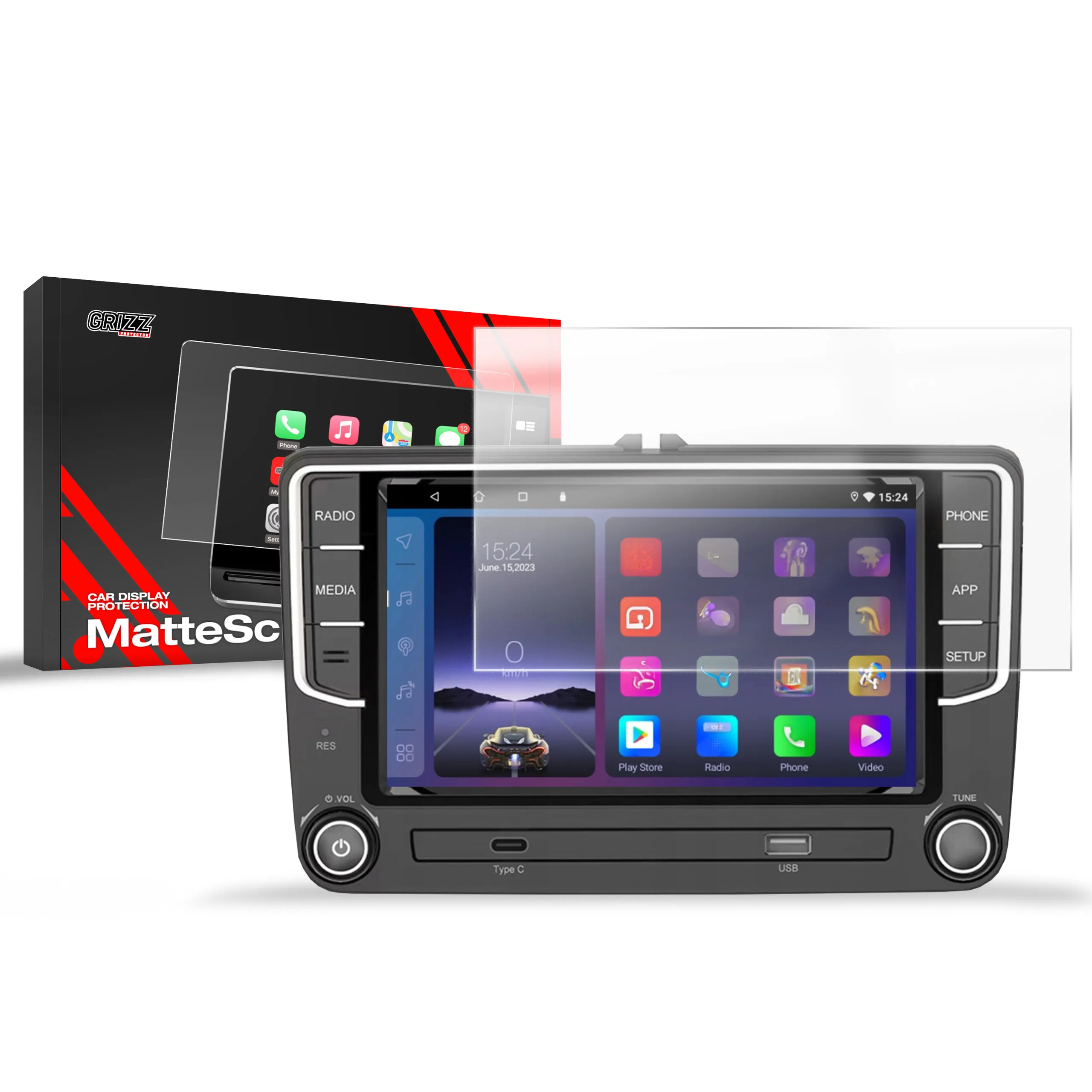 Skjermbeskytter Android Radio 2DIN 7" VW Skoda Seat │ Matt Anti-fingeravtrykk Film Grizz MatteScreen