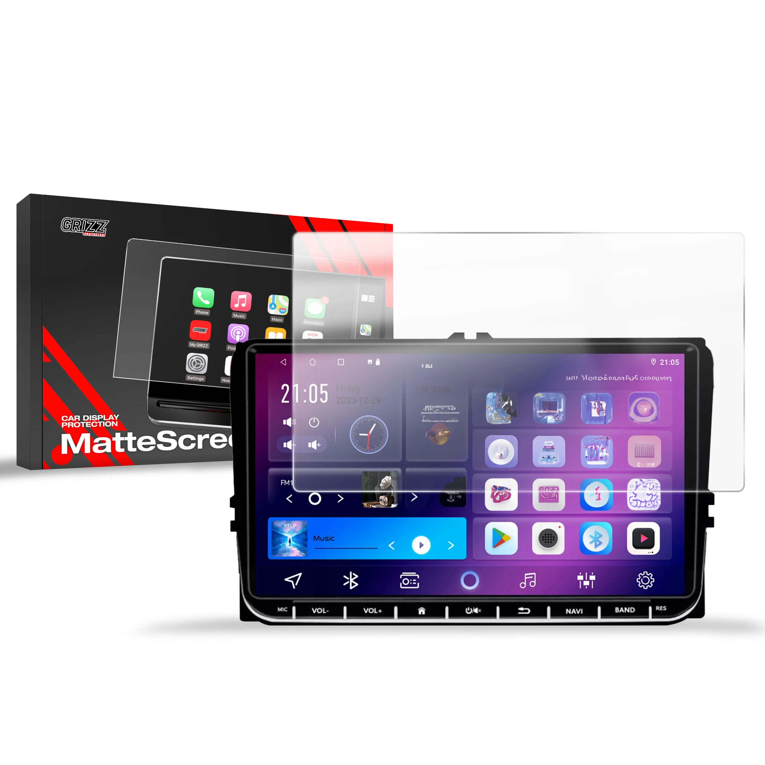Skjermbeskytter Android Radio 2DIN 9" VW Skoda Seat │ Matt Anti-fingeravtrykk Film Grizz MatteScreen