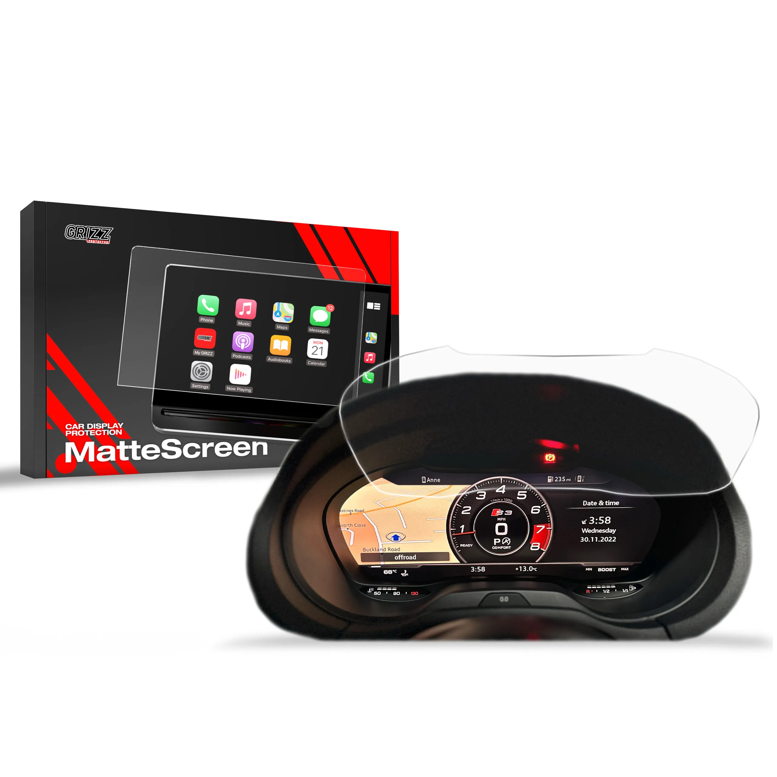 Skjermbeskytter Audi A3 8V Virtual Cockpit Retrofit 12" 2012 - 2019 │ Matt Anti-fingeravtrykk Film Grizz MatteScreen