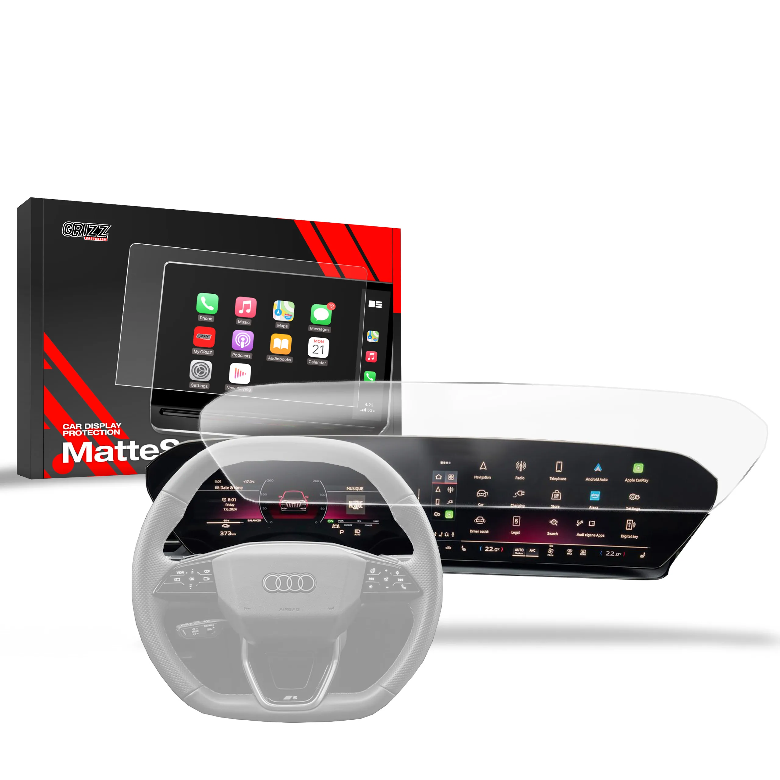Skjermbeskytter Audi SQ6 e-tron 2024 - 2025 │ Matt Anti-fingeravtrykk Film Grizz MatteScreen