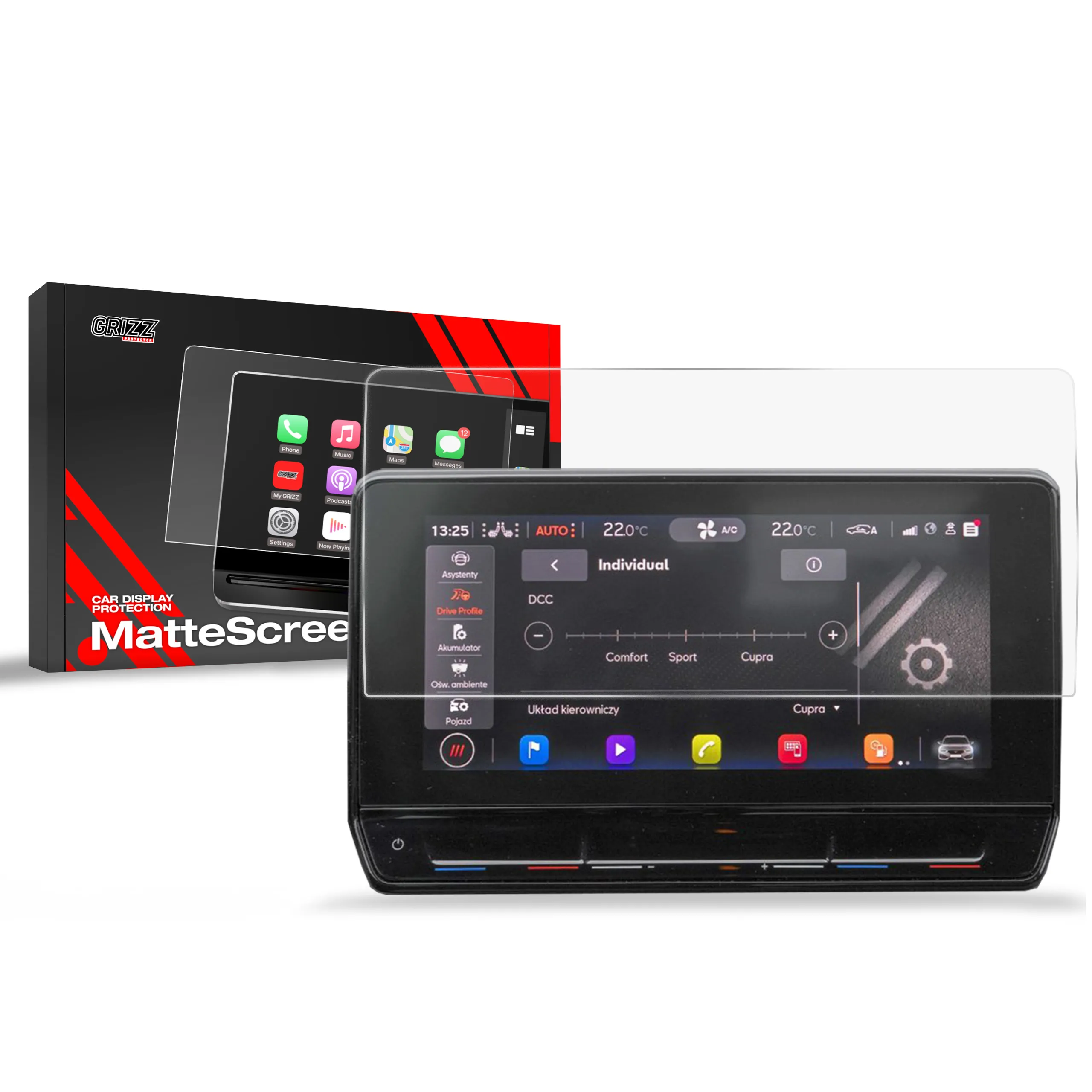 Skjermbeskytter Cupra Leon 10" 2020 - 2024 │ Matt Anti-fingeravtrykk Film Grizz MatteScreen