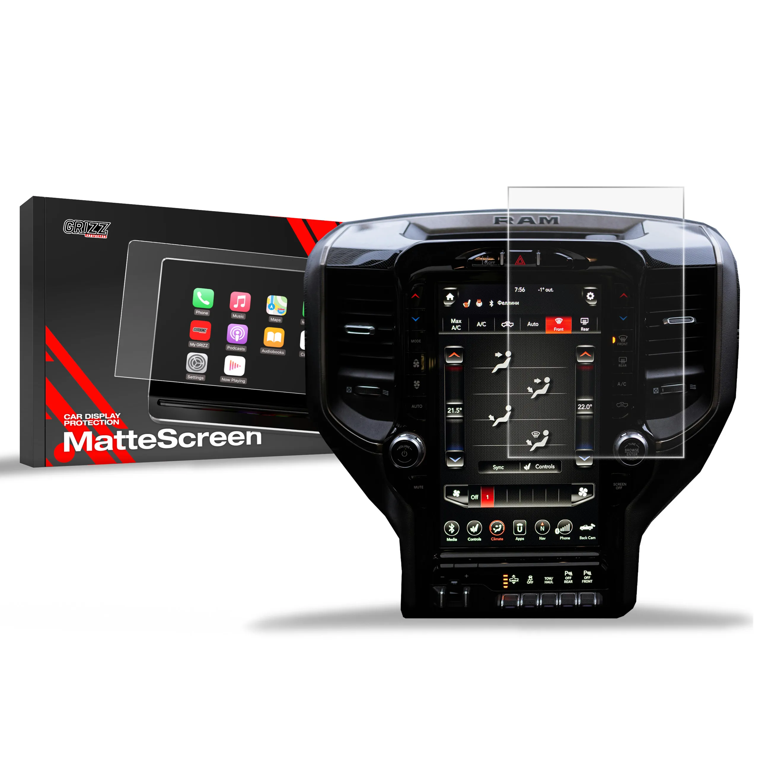 Skjermbeskytter Dodge Ram 1500 DT 12,3" 2019 - 2025 │ Matt Anti-fingeravtrykk Film Grizz MatteScreen