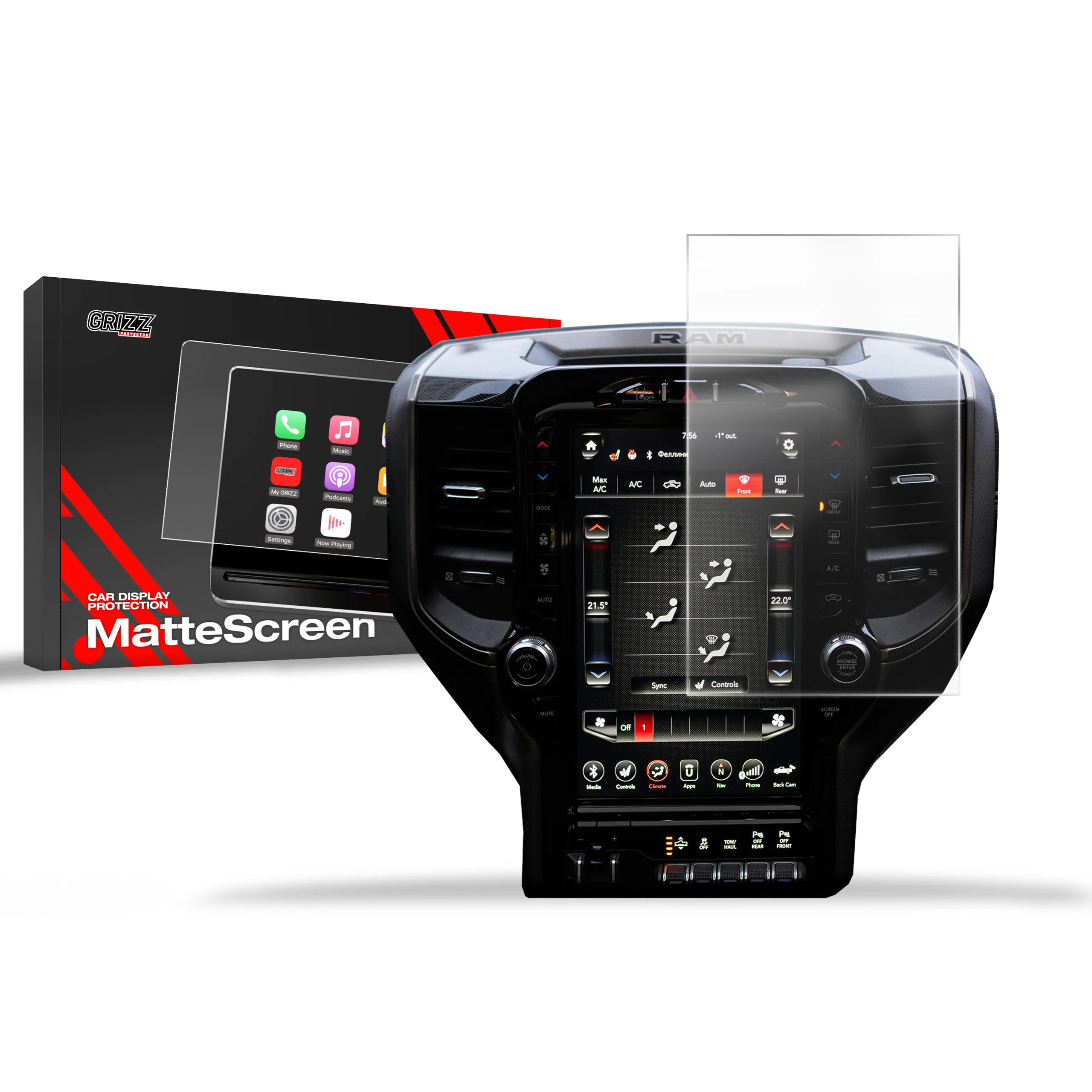 Skjermbeskytter Dodge Ram 3500 12,3"2019 - 2025 │ Matt Anti-fingeravtrykk Film Grizz MatteScreen