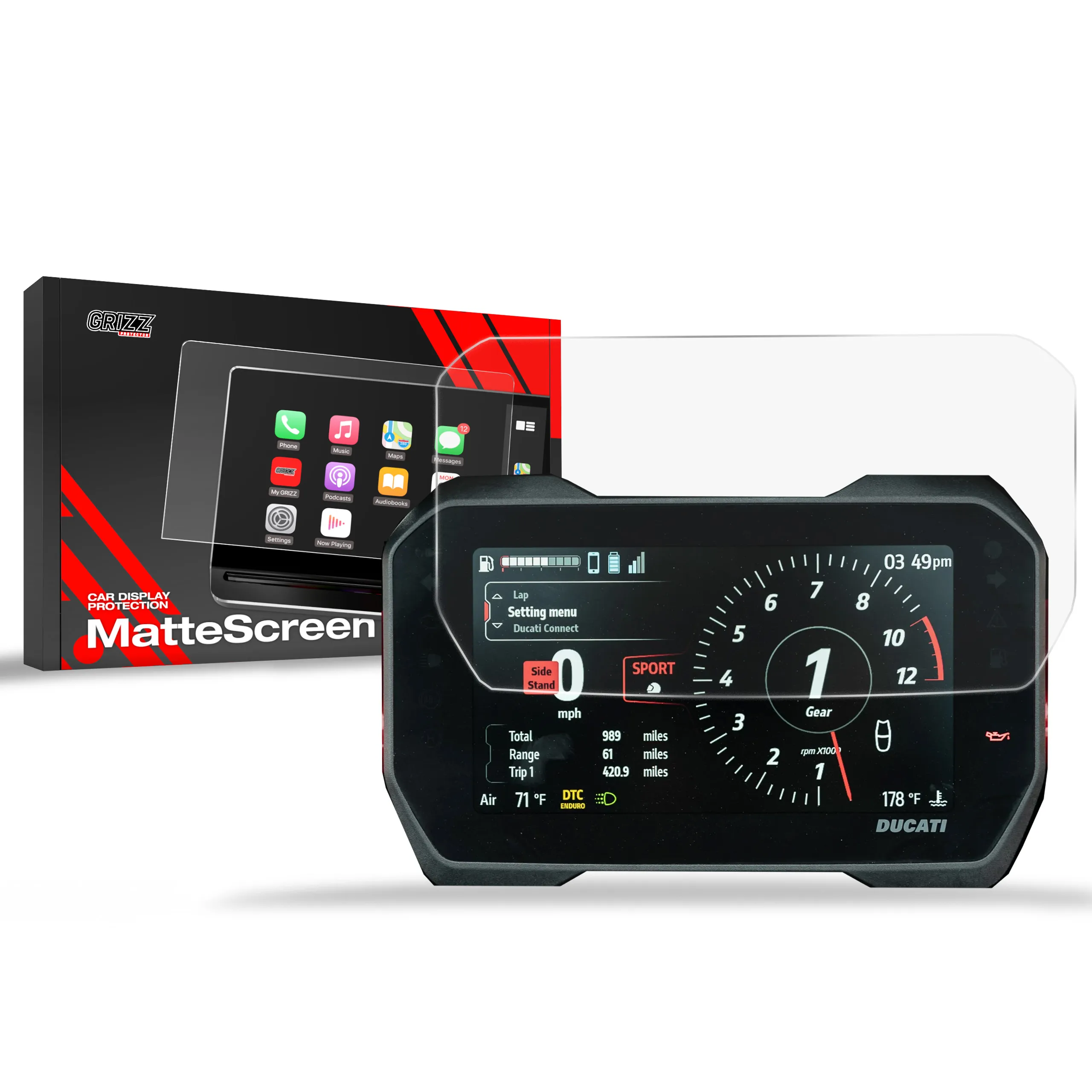 Skjermbeskytter Ducati Multistrada V4 S Grand Tour 7" 2024 - 2025 │ Matt Anti-fingeravtrykk Film Grizz MatteScreen