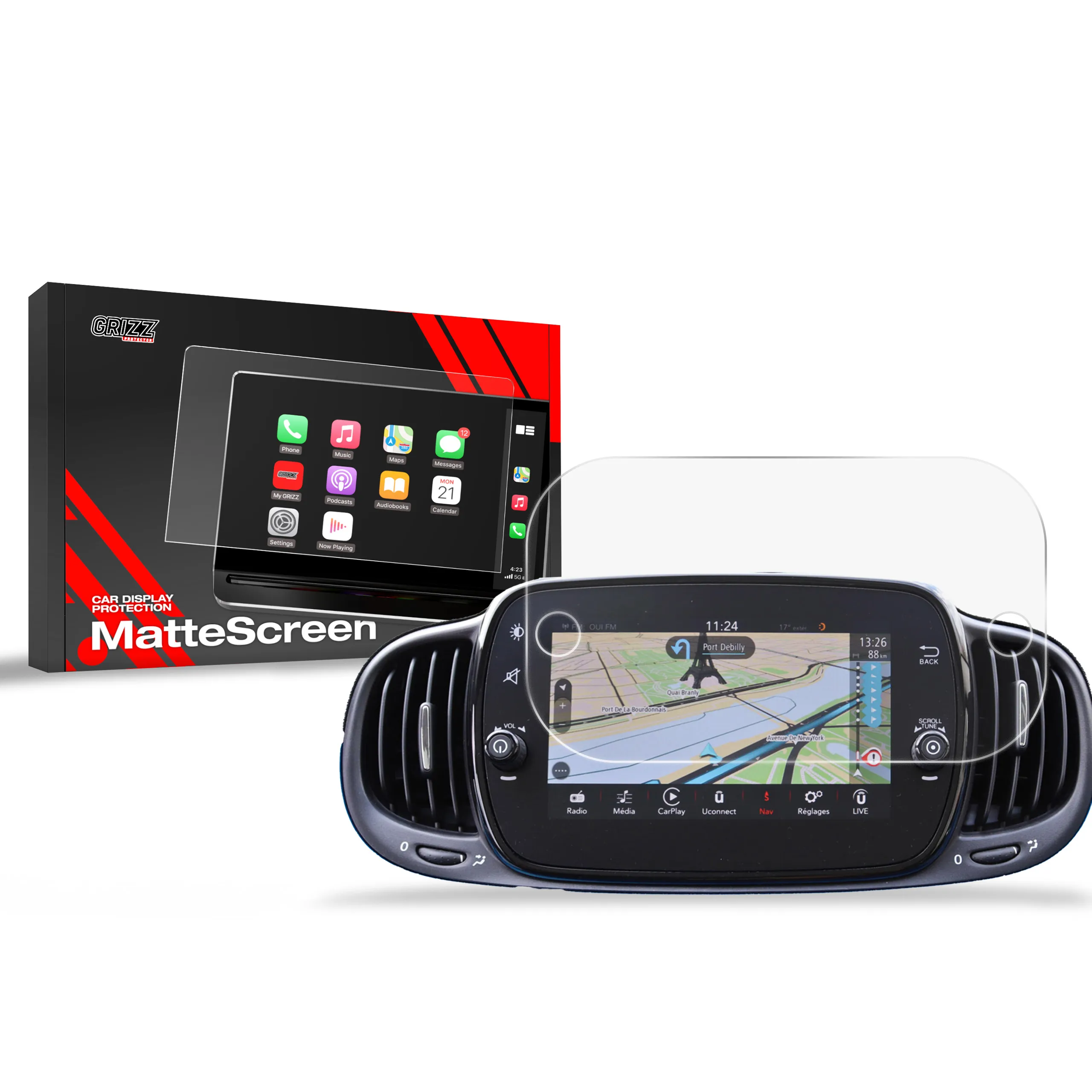 Skjermbeskytter Fiat 500 7" 2020 - 2025 │ Matt Anti-fingeravtrykk Film Grizz MatteScreen – bilde 8