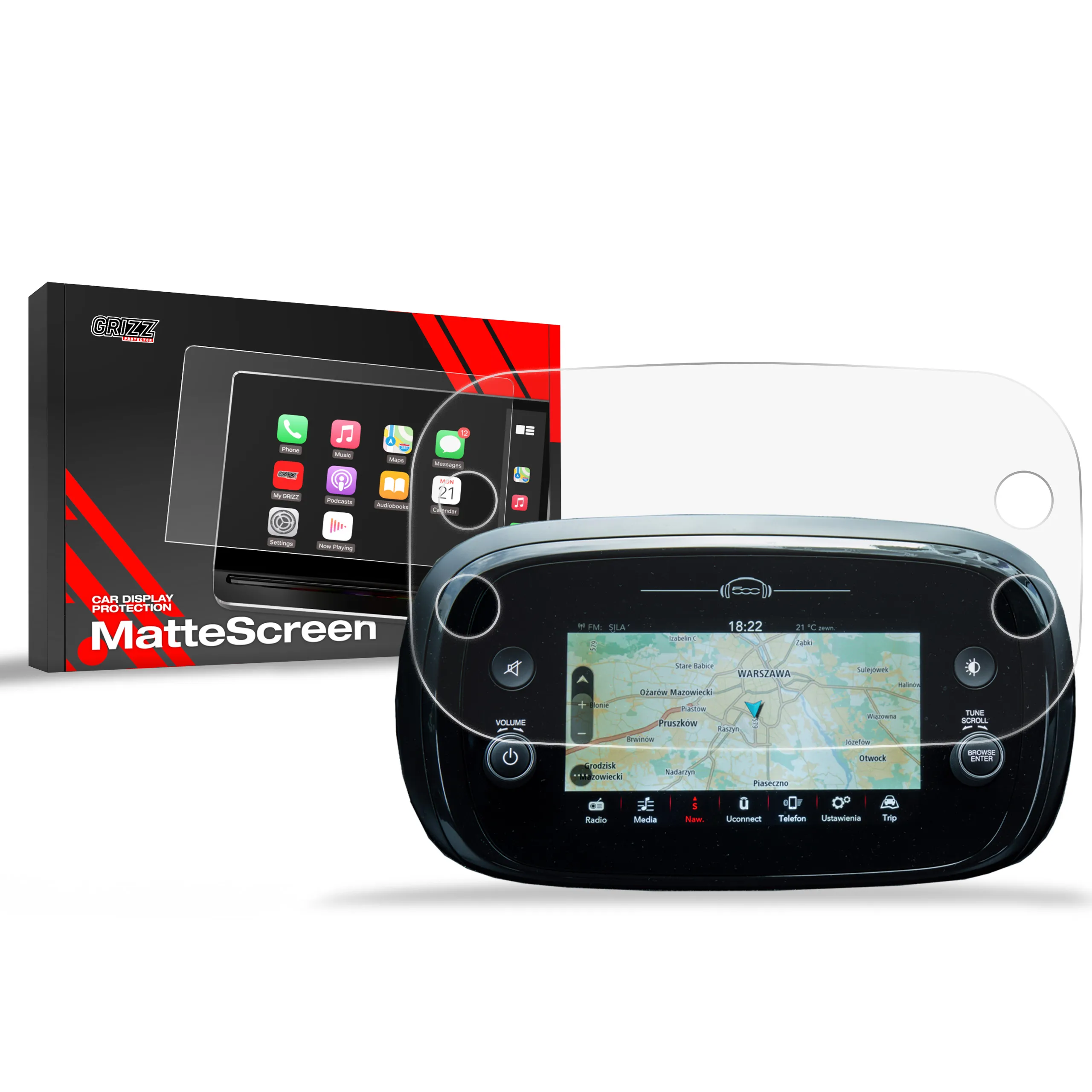 Skjermbeskytter Fiat 500 X 7" 2020 - 2025 │ Matt Anti-fingeravtrykk Film Grizz MatteScreen