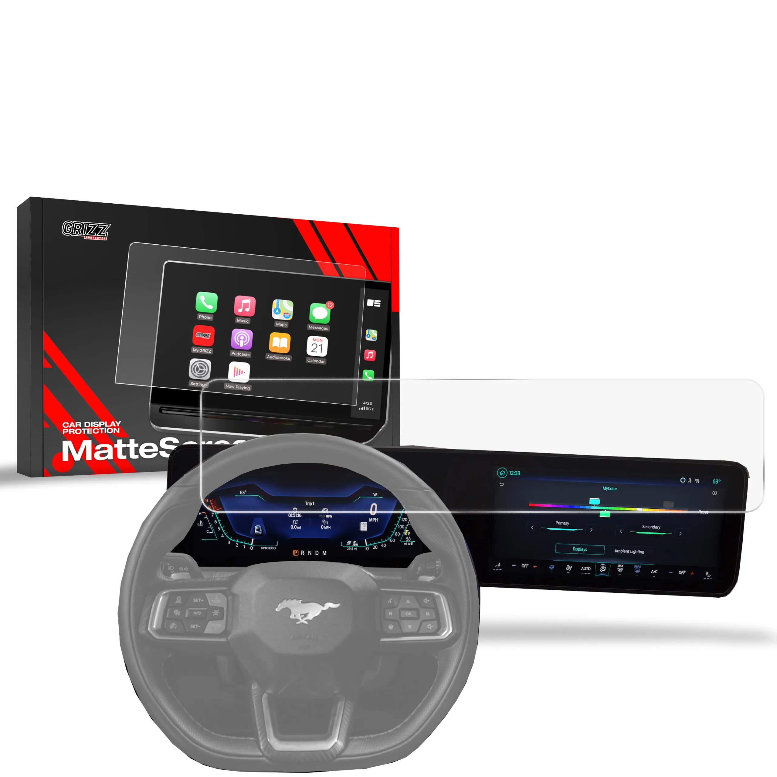 Skjermbeskytter Ford Mustang VII 2023 - 2025 │ Matt Anti-fingeravtrykk Film Grizz MatteScreen