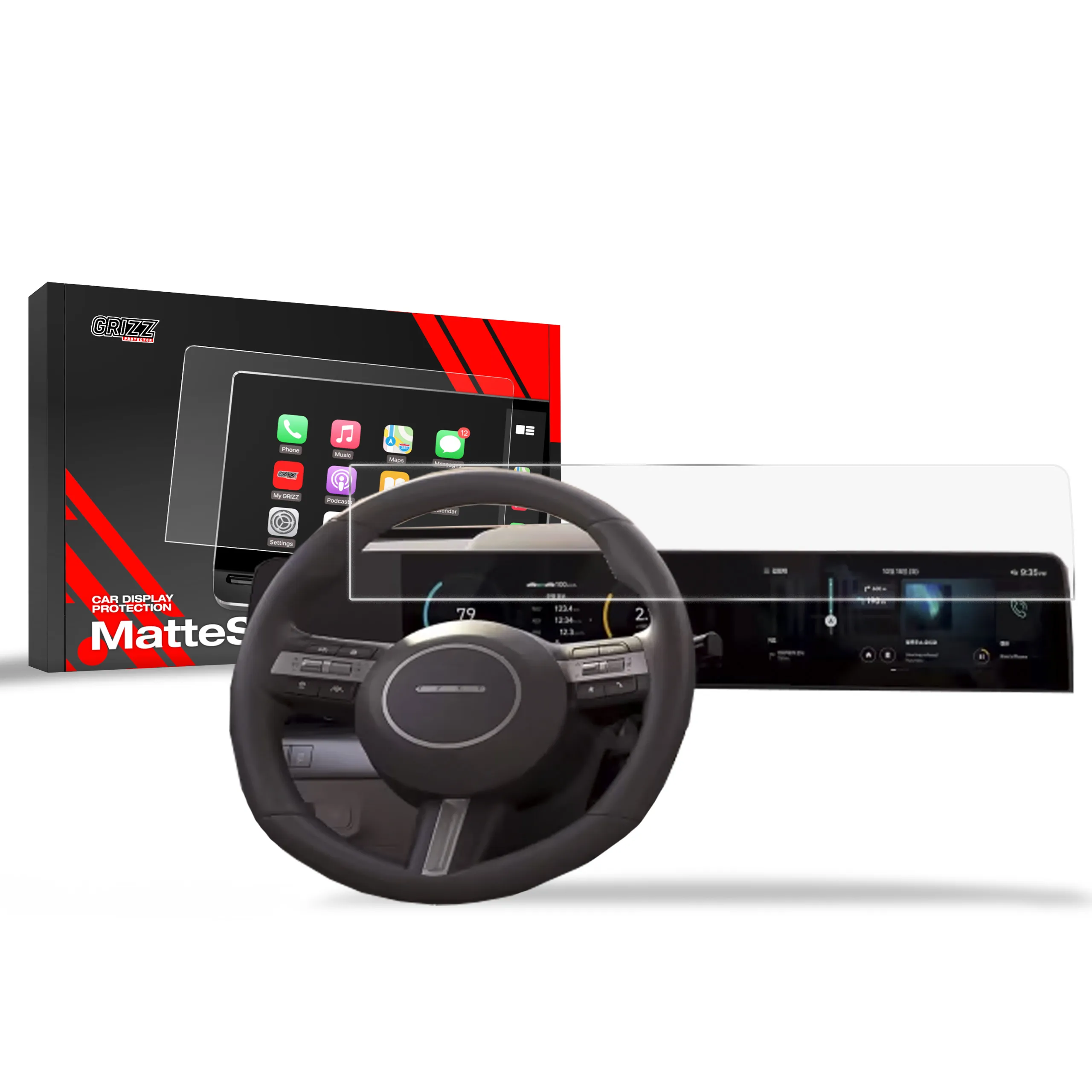 Skjermbeskytter Hyundai Kona 2023 - 2025 │ Matt Anti-fingeravtrykk Film Grizz MatteScreen