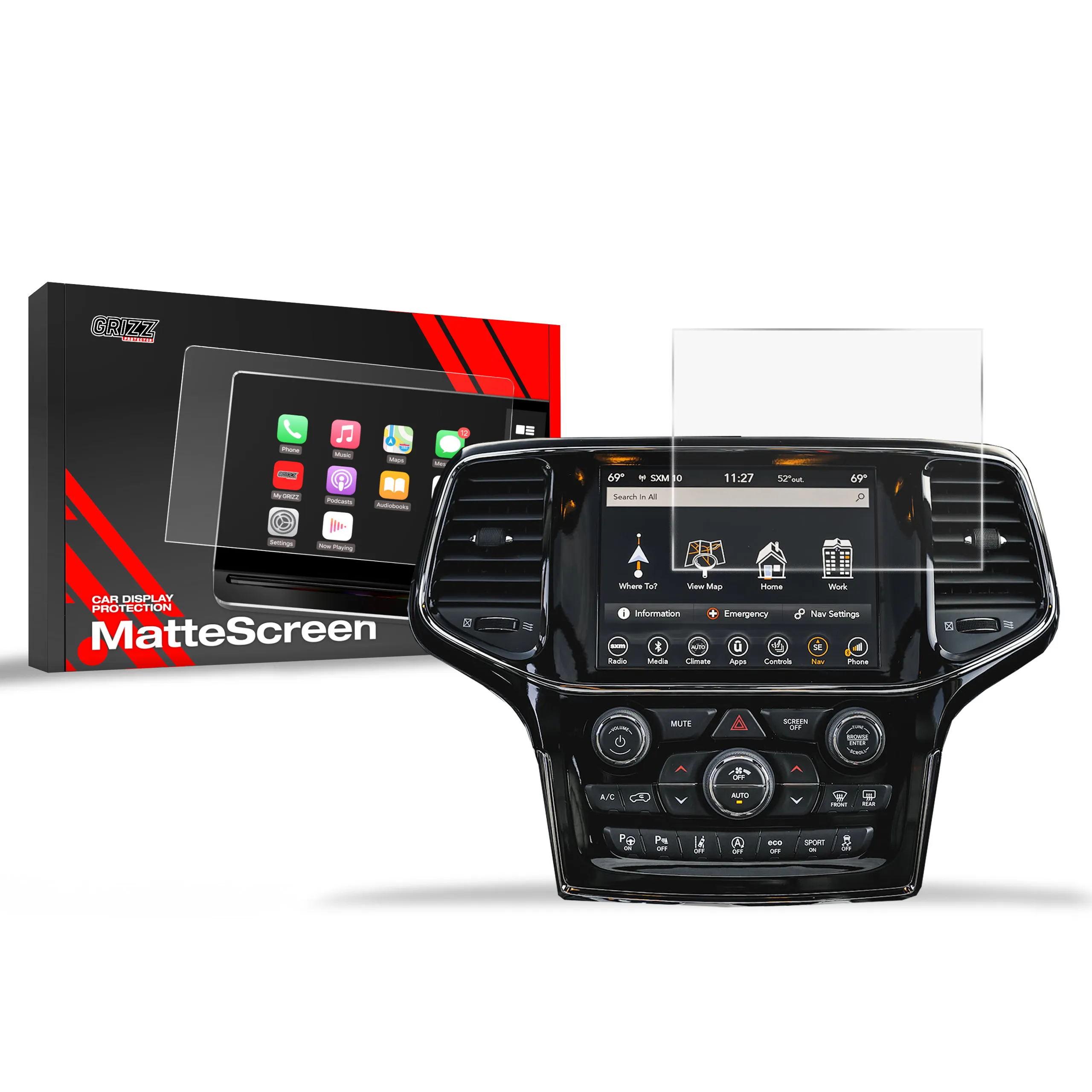 Skjermbeskytter Jeep Grand Cherokee 2013 - 2021 │ Matt Anti-fingeravtrykk Film Grizz MatteScreen