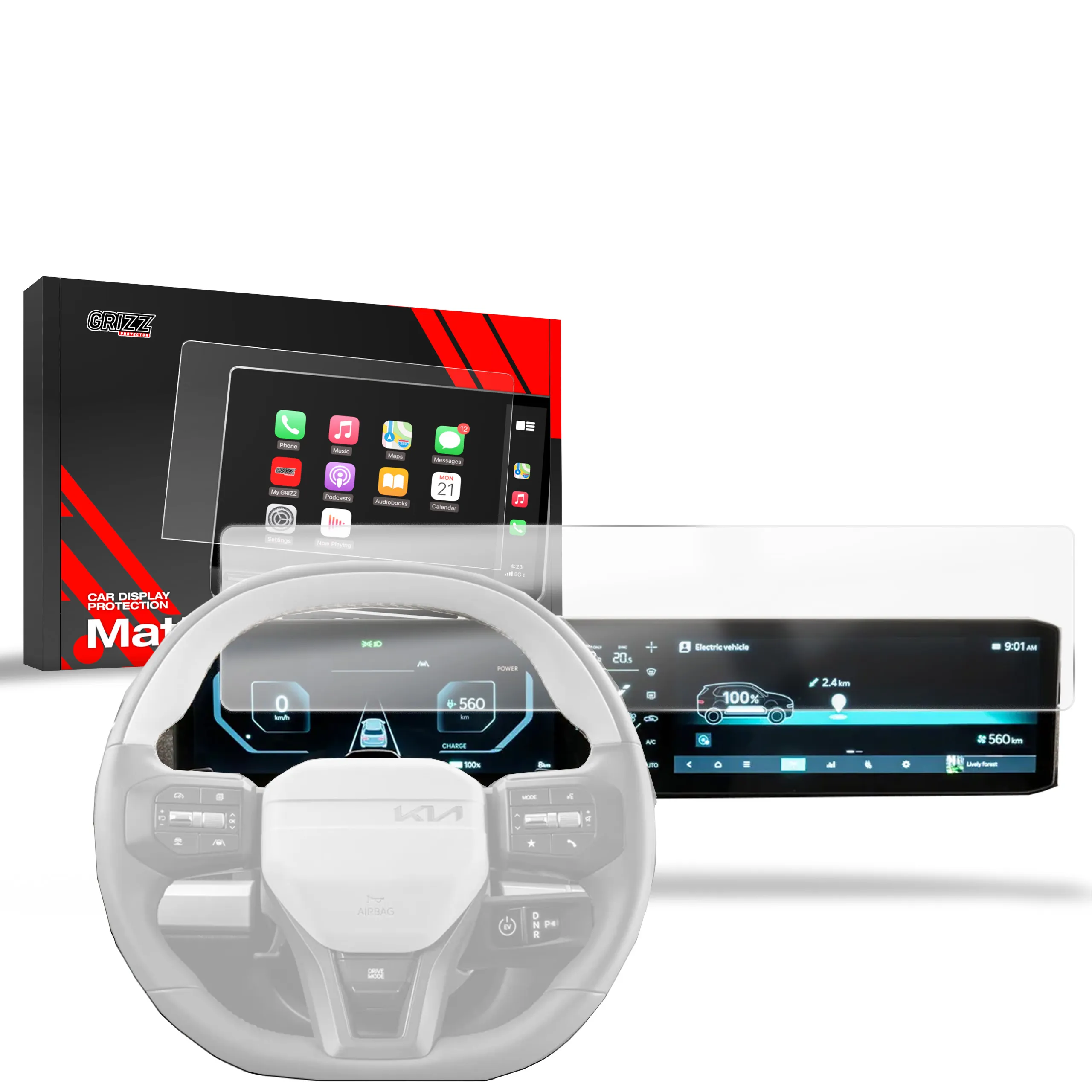 Skjermbeskytter Kia EV3 (2025) │ Matt Anti-fingeravtrykk Film Grizz MatteScreen