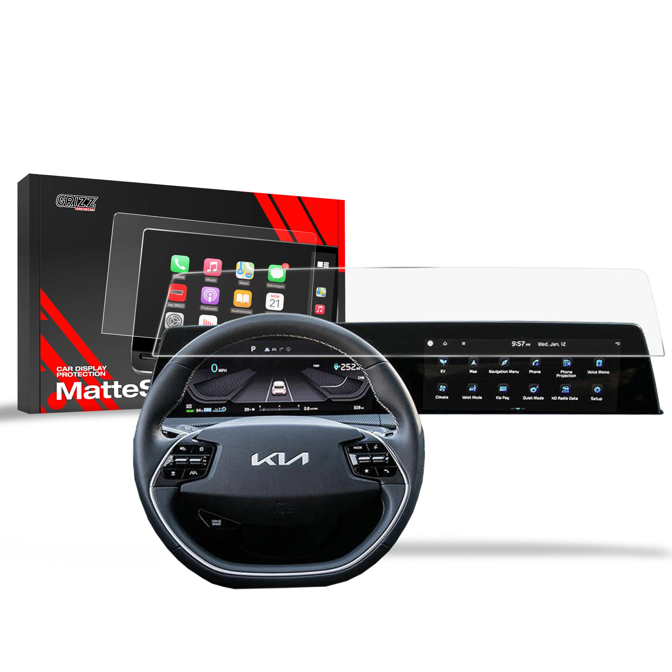 Skjermbeskytter Kia EV6 2021 - 2024 │ Matt Anti-fingeravtrykk Film Grizz MatteScreen