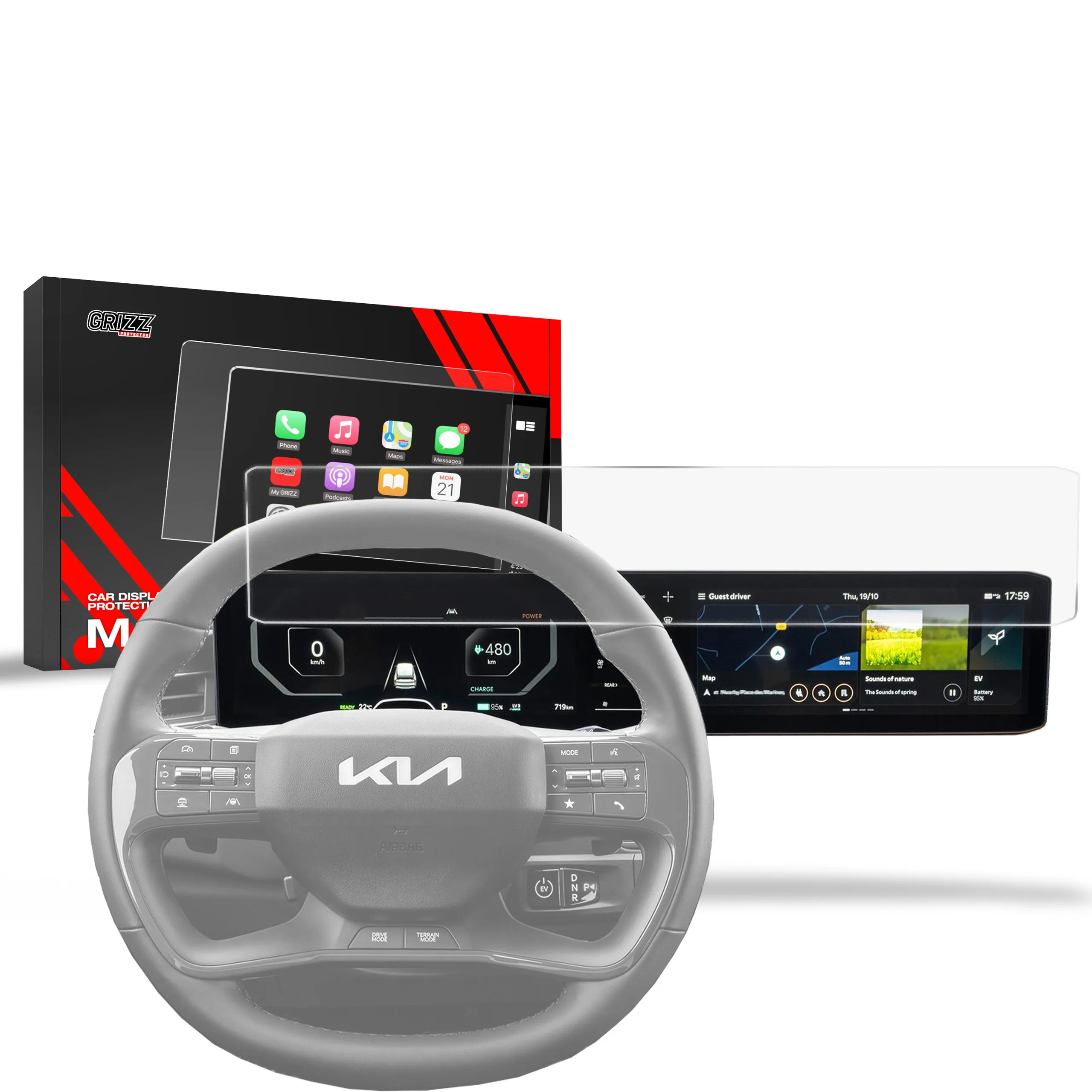 Skjermbeskytter Kia EV9 2023 - 2025 │ Matt Anti-fingeravtrykk Film Grizz MatteScreen