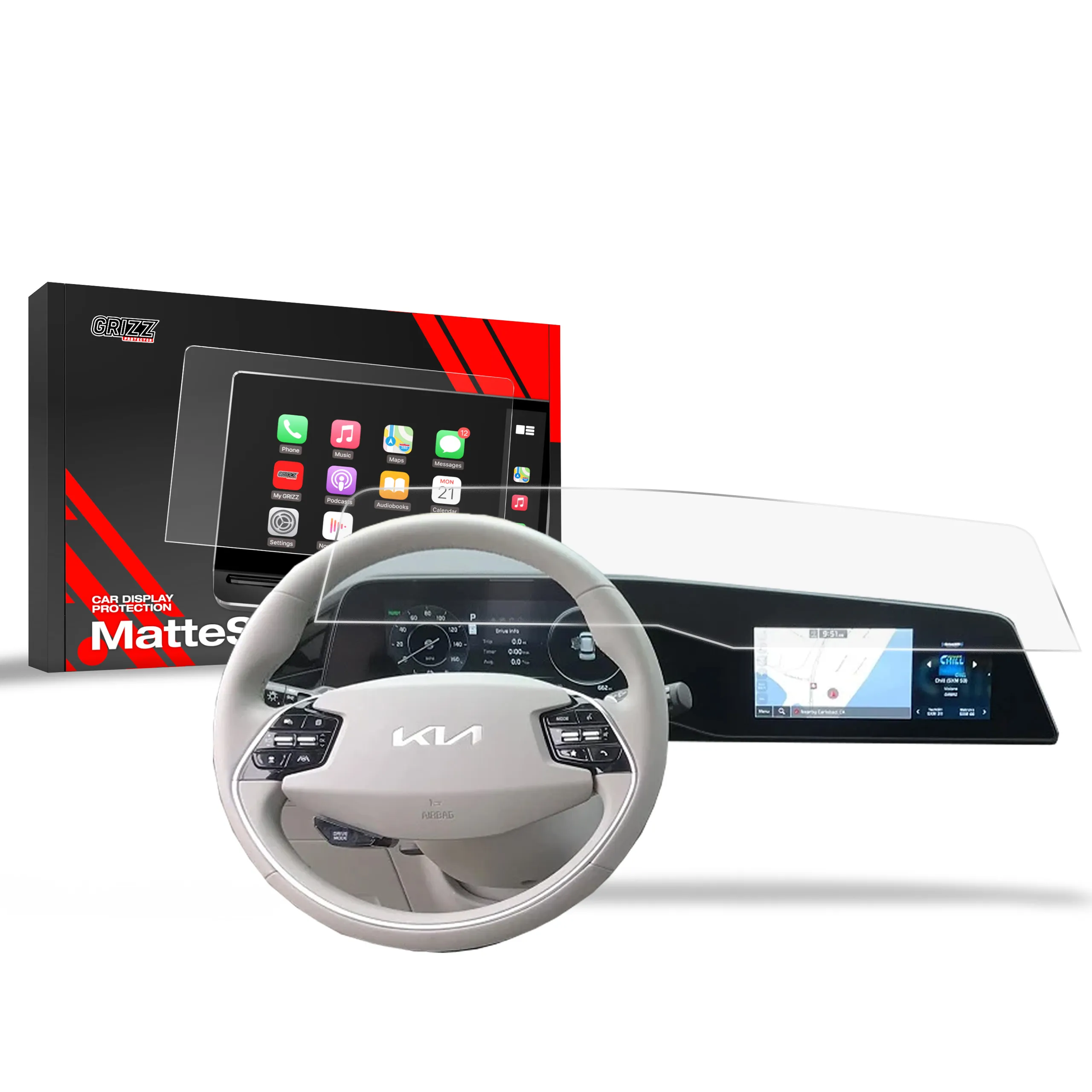 Skjermbeskytter Kia Niro II 2022 - 2025 │ Matt Anti-fingeravtrykk Film Grizz MatteScreen