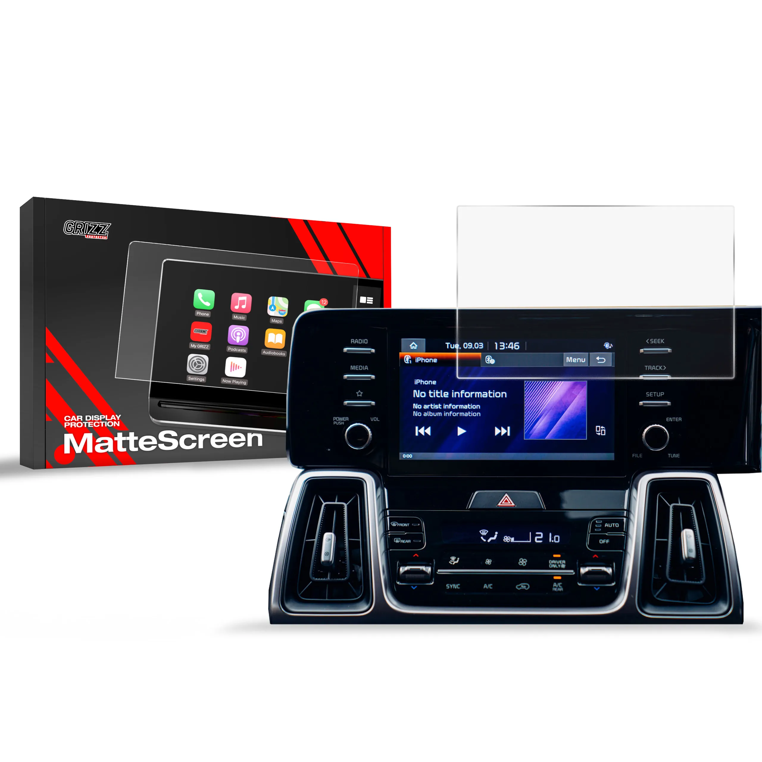 Skjermbeskytter Kia Sorento 4 2020 - 2023 │ Matt Anti-fingeravtrykk Film Grizz MatteScreen