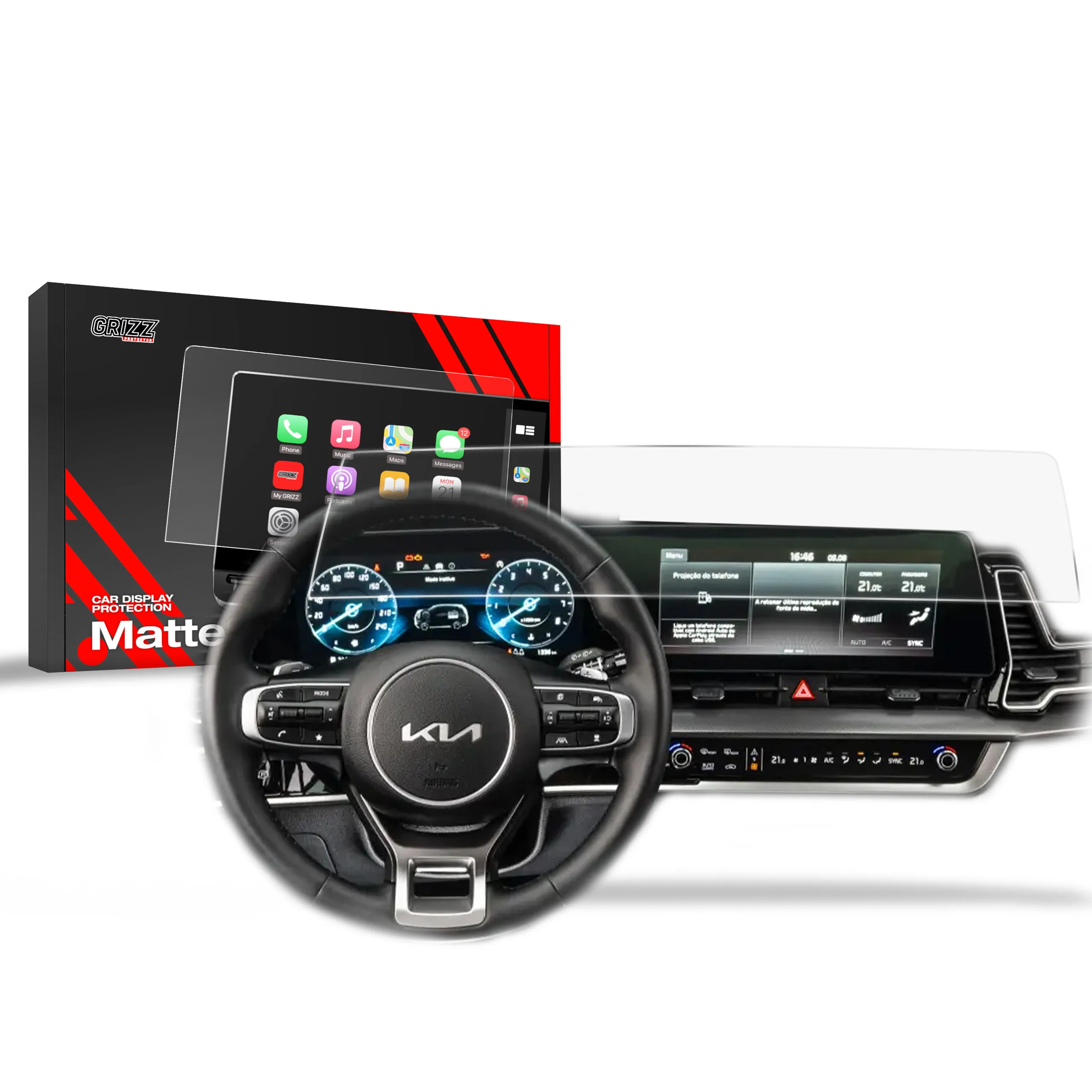 Skjermbeskytter Kia Sportage 5 Wersja L 2021 - 2024 │ Matt Anti-fingeravtrykk Film Grizz MatteScreen