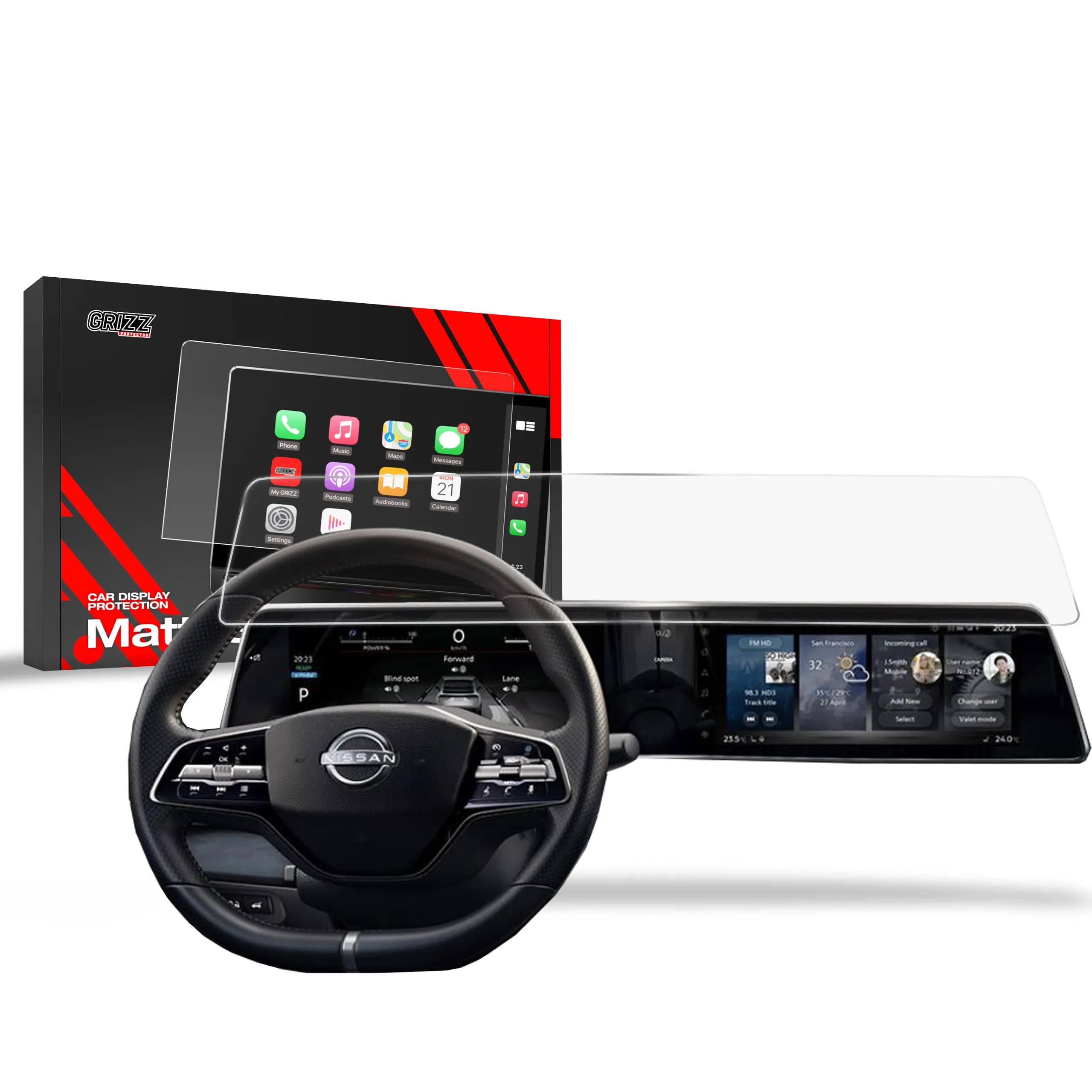 Skjermbeskytter Nissan Ariya 12,3" 2024 - 2025 │ Matt Anti-fingeravtrykk Film Grizz MatteScreen