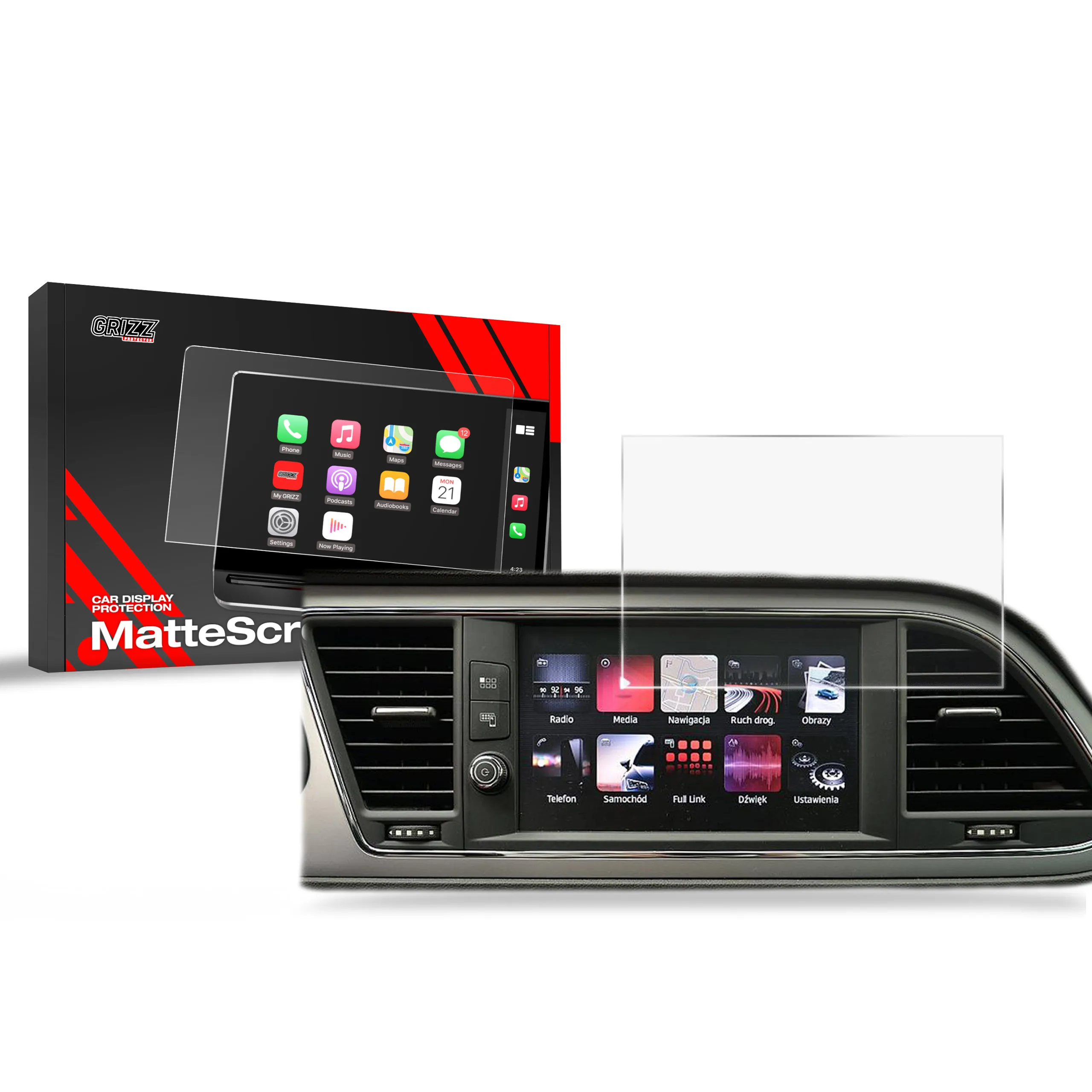 Skjermbeskytter Seat Leon III 8" 2017 - 2020 │ Matt Anti-fingeravtrykk Film Grizz MatteScreen