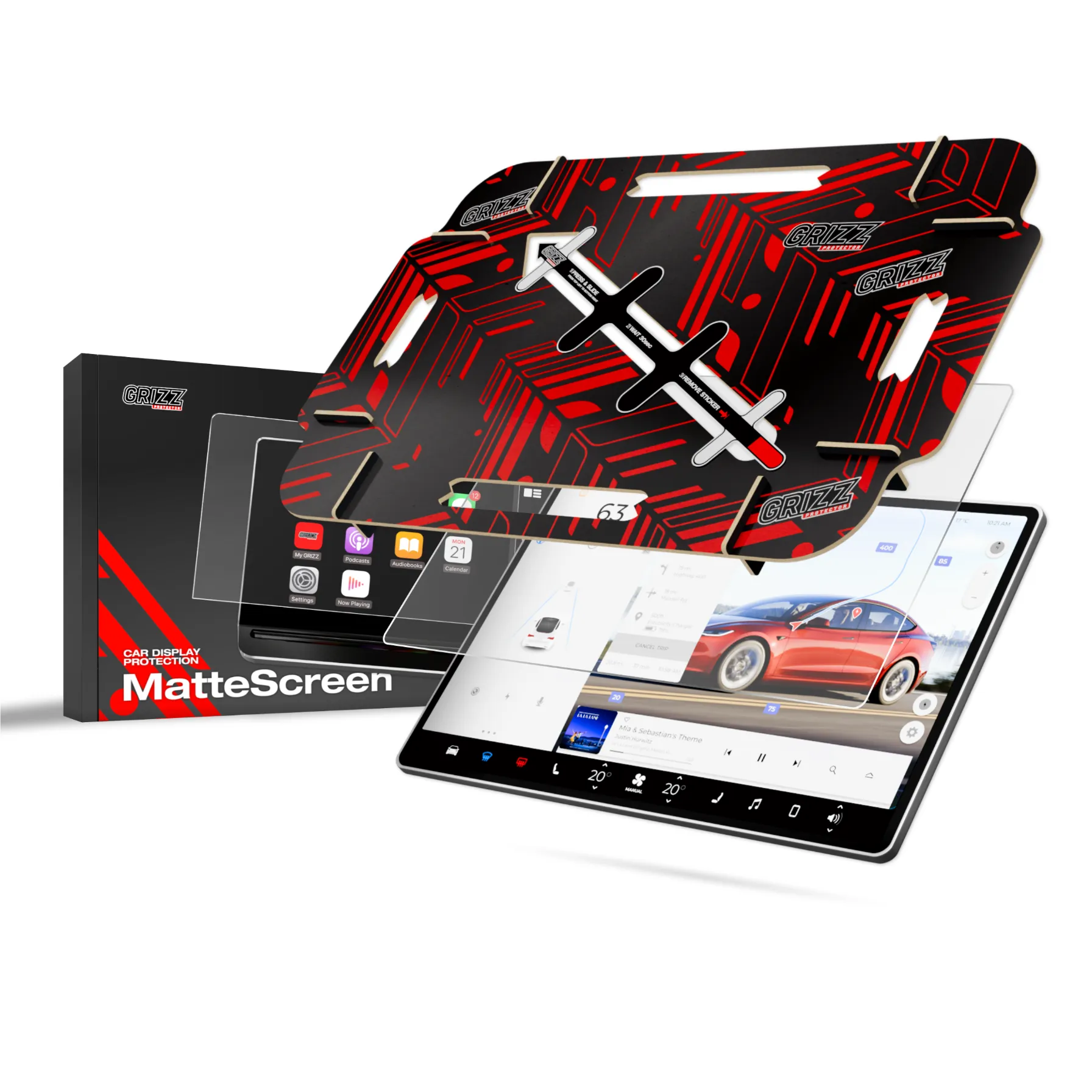Skjermbeskytter Tesla Model 3 2017 - 2023 │ Matt Anti-fingeravtrykk Film Grizz MatteScreen Image 1