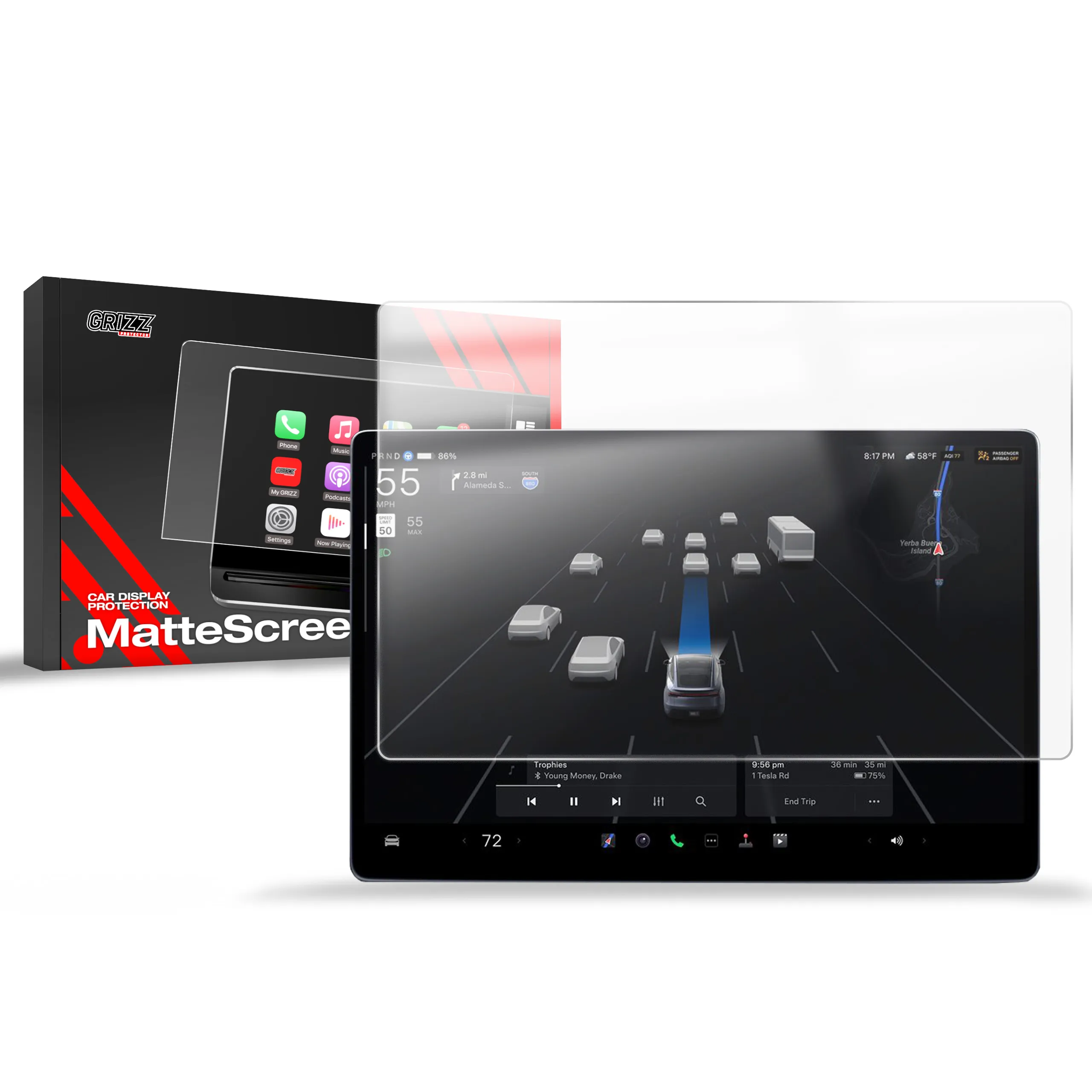 Skjermbeskytter Tesla Model S Facelift (2025) │ Matt Anti-fingeravtrykk Film Grizz MatteScreen Image 1