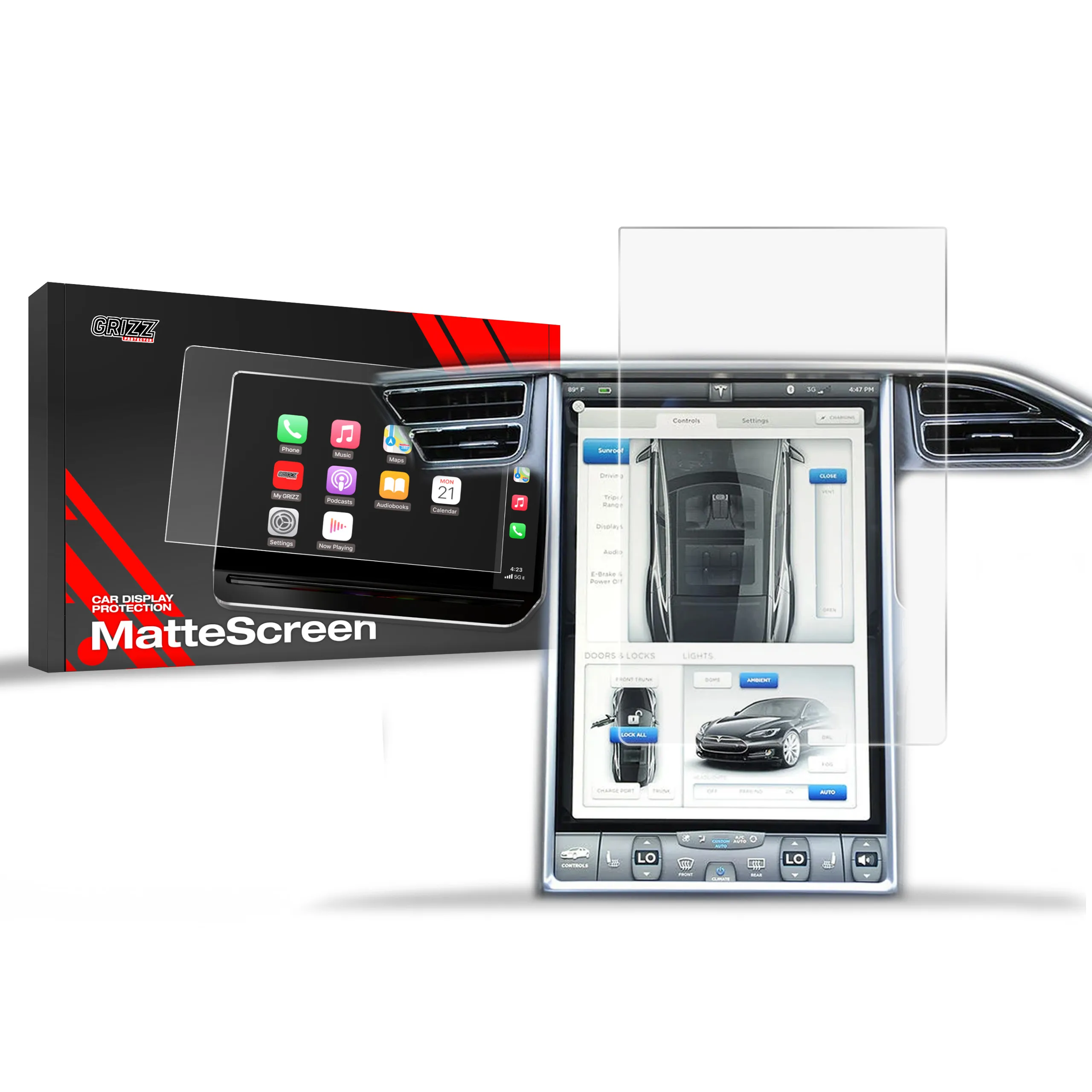 Skjermbeskytter Tesla Model X 17"2015 - 2021 │ Matt Anti-fingeravtrykk Film Grizz MatteScreen