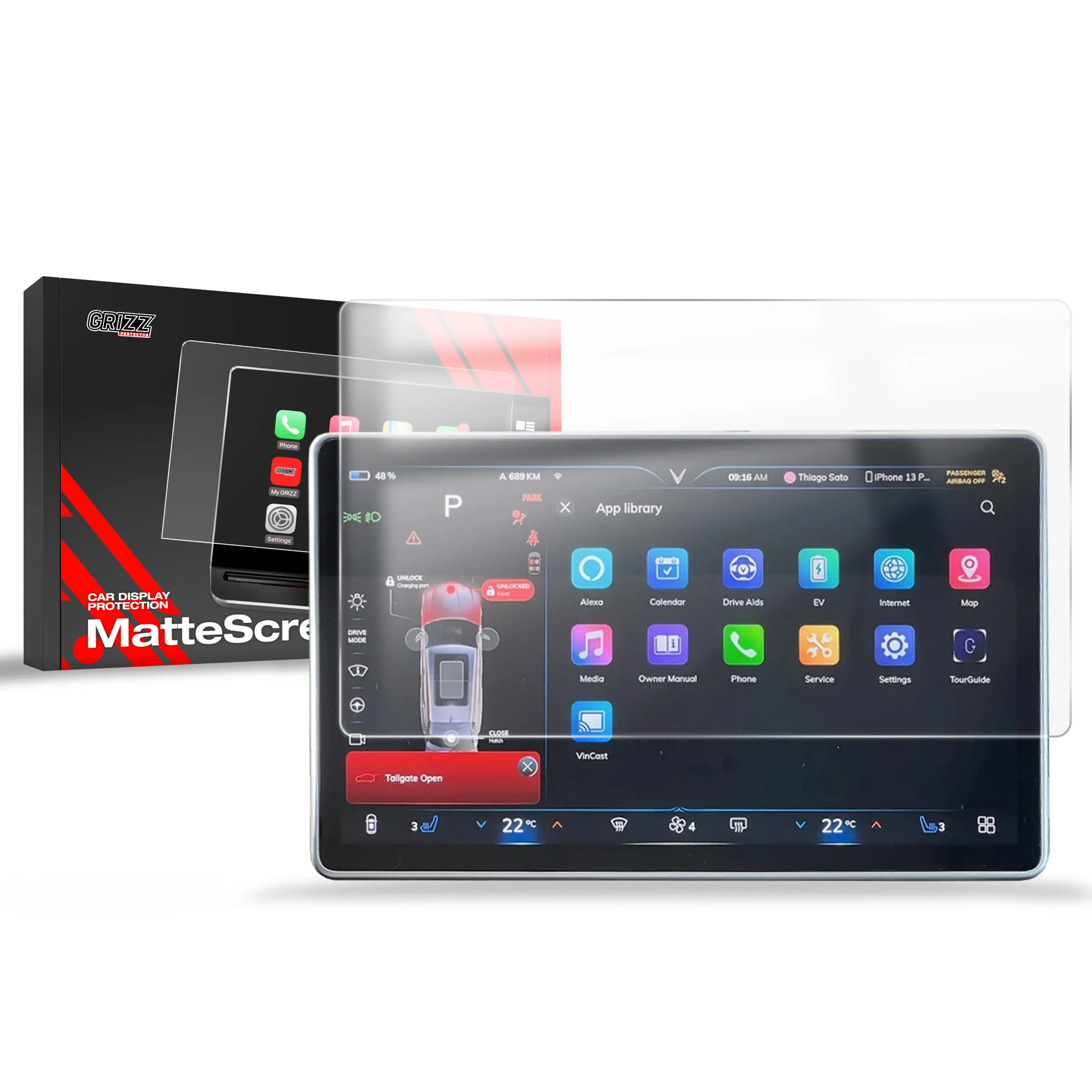Skjermbeskytter VinFast VF8 15,6" 2022 - 2025 │ Matt Anti-fingeravtrykk Film Grizz MatteScreen