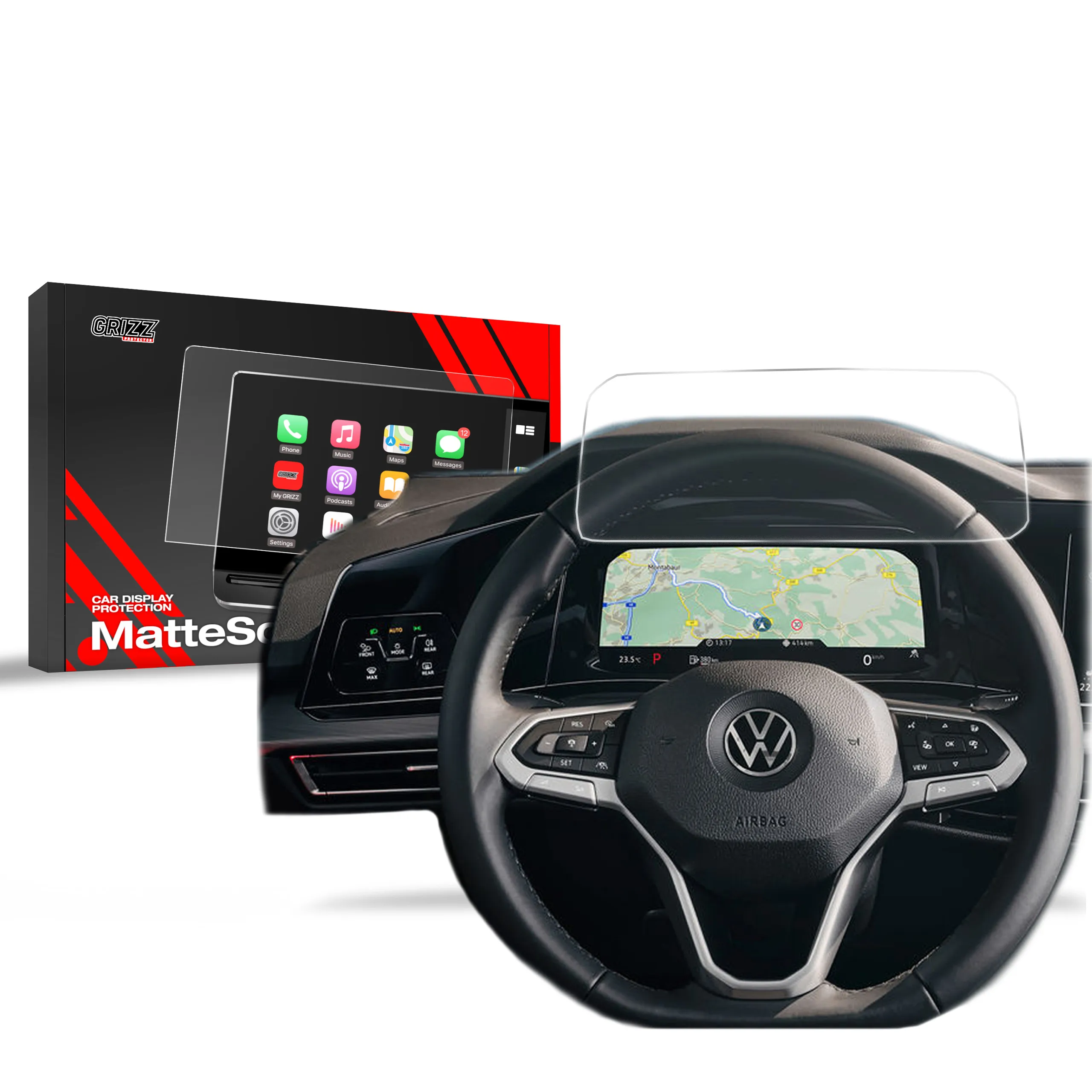 Skjermbeskytter VW Golf VIII Digital Cockpit 10,25" 2020 - 2025 │ Matt Anti-fingeravtrykk Film Grizz MatteScreen