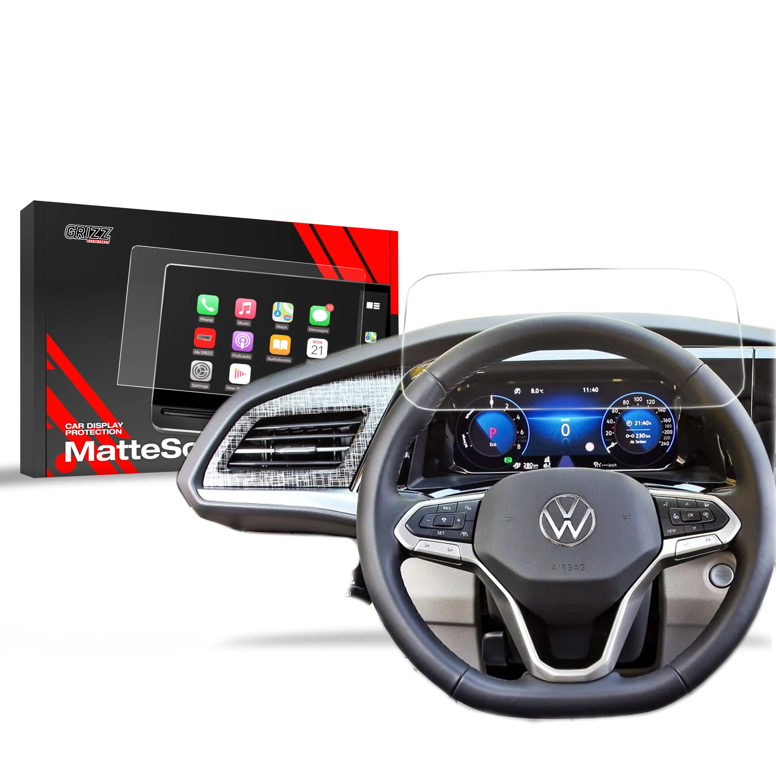 Skjermbeskytter VW Multivan VII Virtual Cockpit 10,25" 2021 - 2024 │ Matt Anti-fingeravtrykk Film Grizz MatteScreen