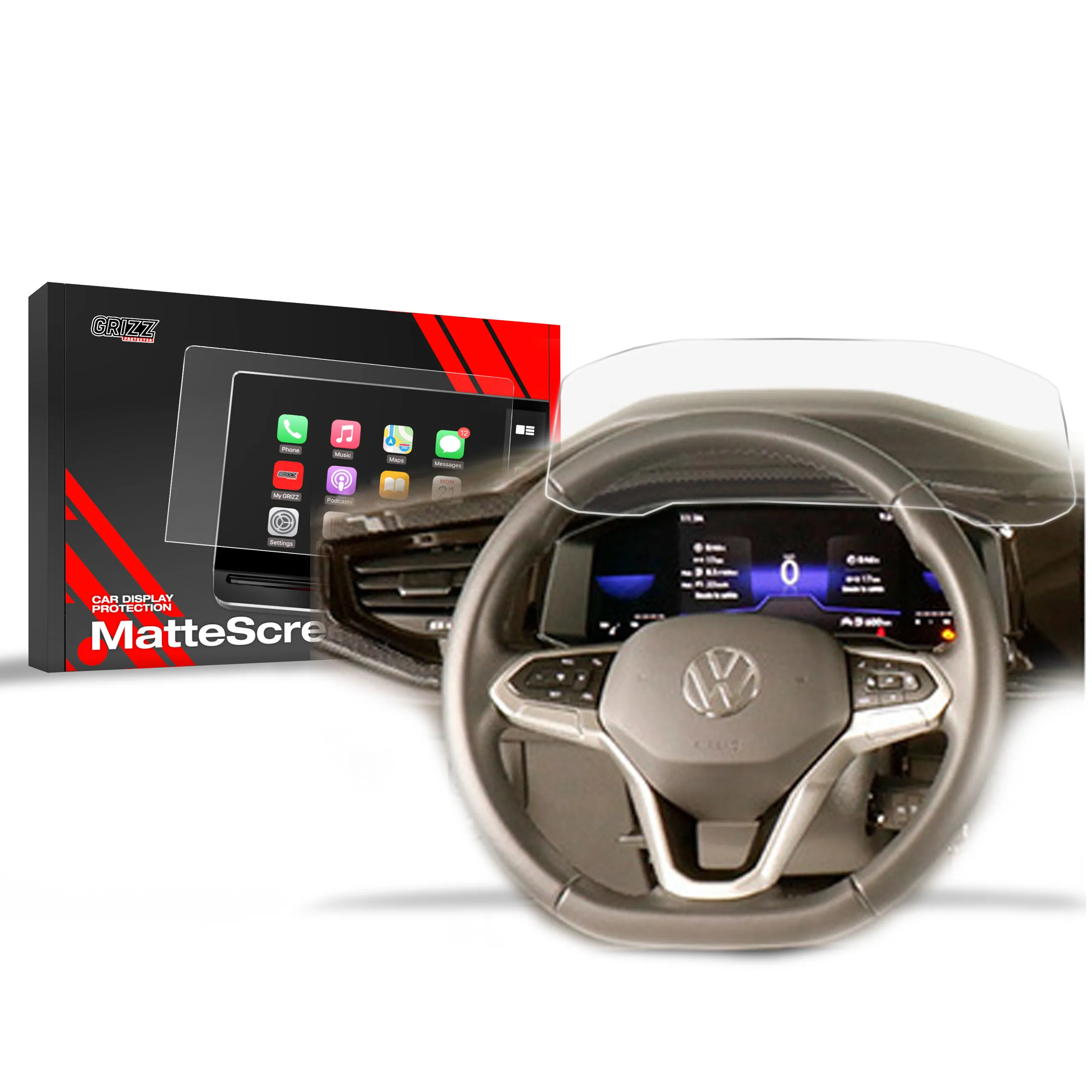 Skjermbeskytter VW Polo Digital Cockpit 8" 2023 - 2025 │ Matt Anti-fingeravtrykk Film Grizz MatteScreen