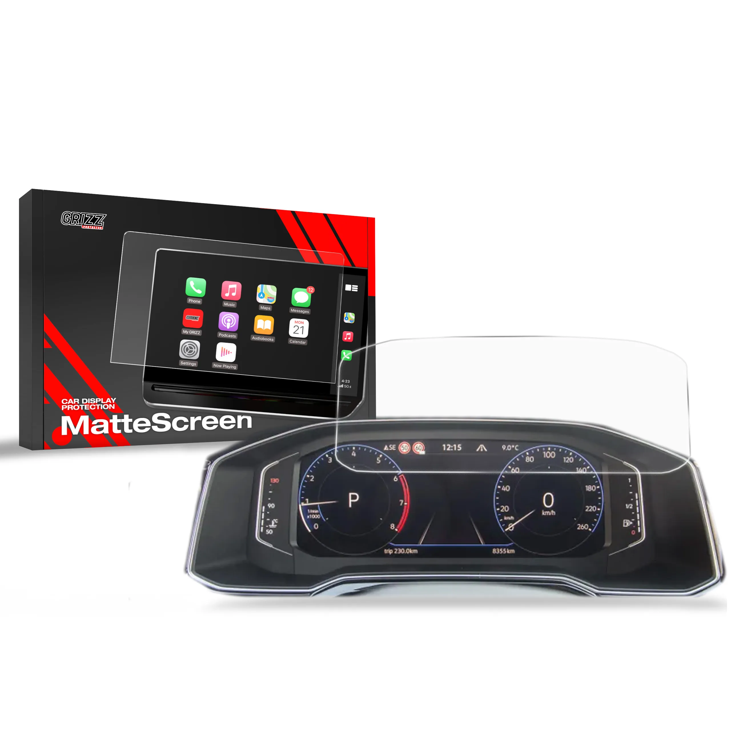 Skjermbeskytter VW T-Roc Digital Cockpit Pro 10,25" 2020 - 2025 │ Matt Anti-fingeravtrykk Film Grizz MatteScreen