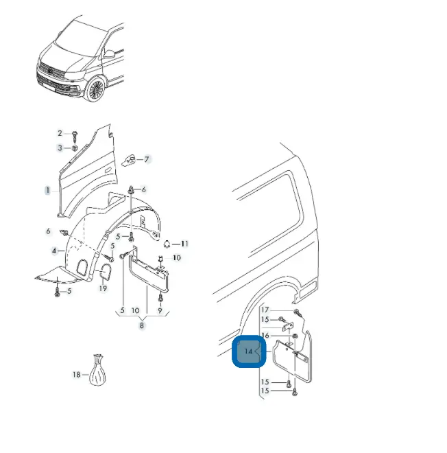 SKVETTLAPPER BAK OEM VW T5 2003-2015 / VW T6 2016-2019 / VW T6.1 2019 - 2023 │ Varebil