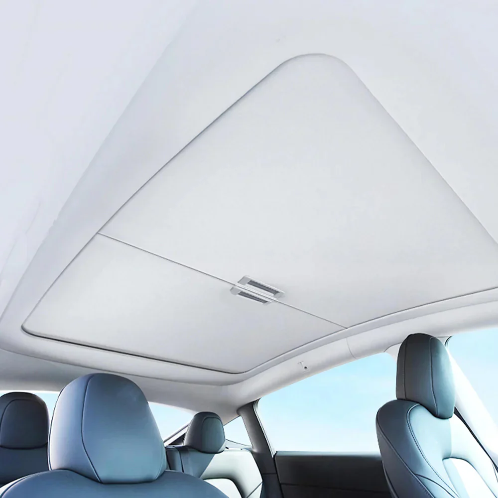 Solskjerm til takvindu Tesla Model 3 2017 - 2023 │ Soltak beskyttelse Baseus T-Space Series Car Skylight Sunshade Double Layer Version Moon White Image 14