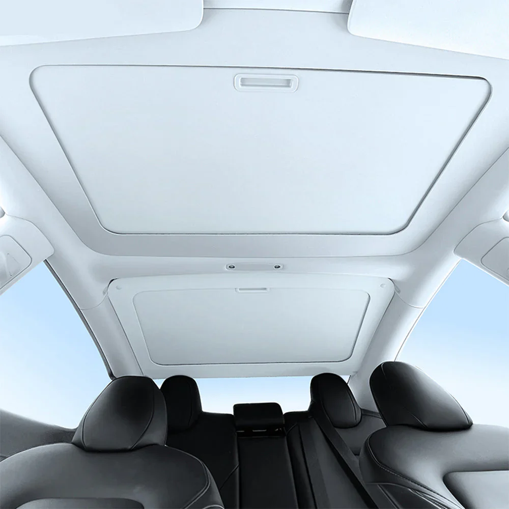 Solskjerm til takvindu Tesla Model 3 2017 - 2023 │ Soltak beskyttelse Baseus T-Space Series Car Skylight Sunshade Double Layer Version Moon White Image 15