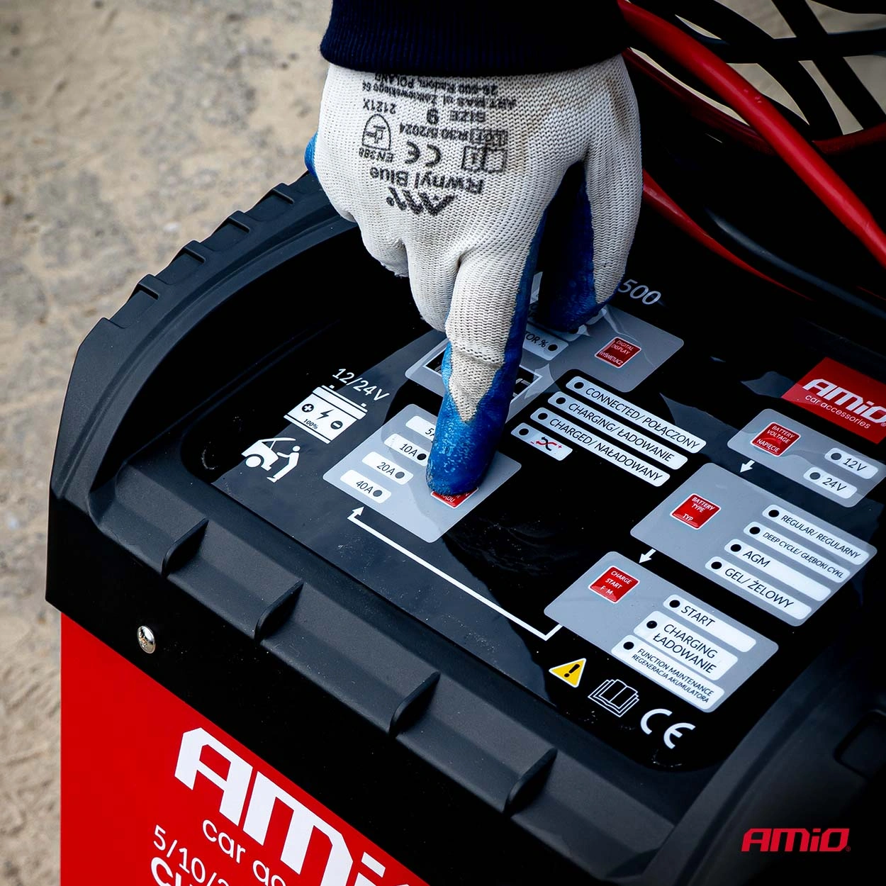 Startbooster og Batterilader AMiO 12V / 24V │ Proff Verkstedlader med Starthjelp 40A / 300A – bilde 4