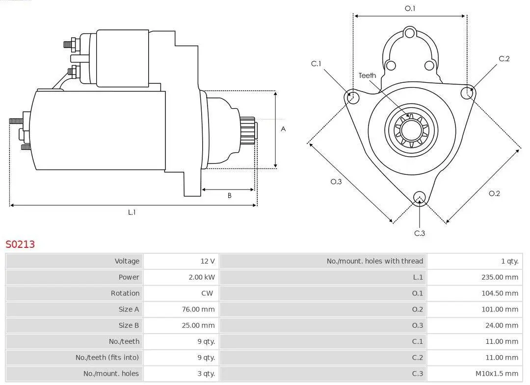 Starter Audi Q7 / Porsche Cayenne / VW Touareg │ AS-PL Starter motor 12V 2,0kW – bilde 5