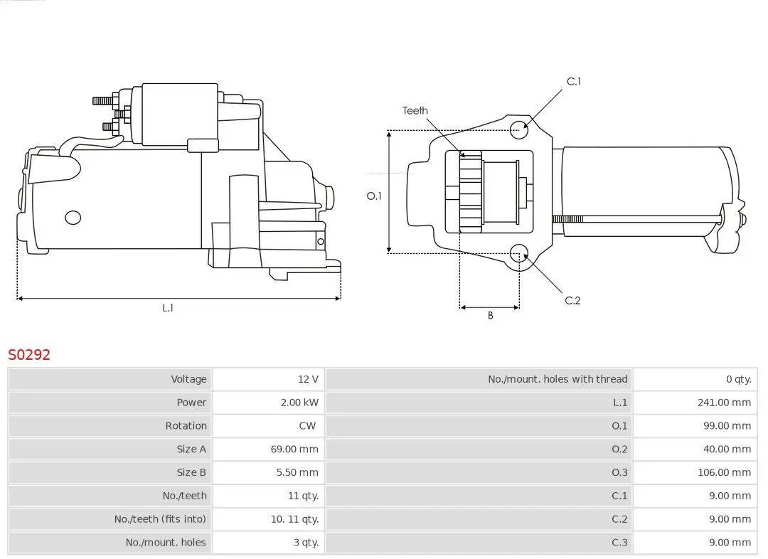 Starter BMW │ AS-PL Starter motor 12V 2.0 kW, Number of Teeth  Number of Teeth: 11 – bilde 5
