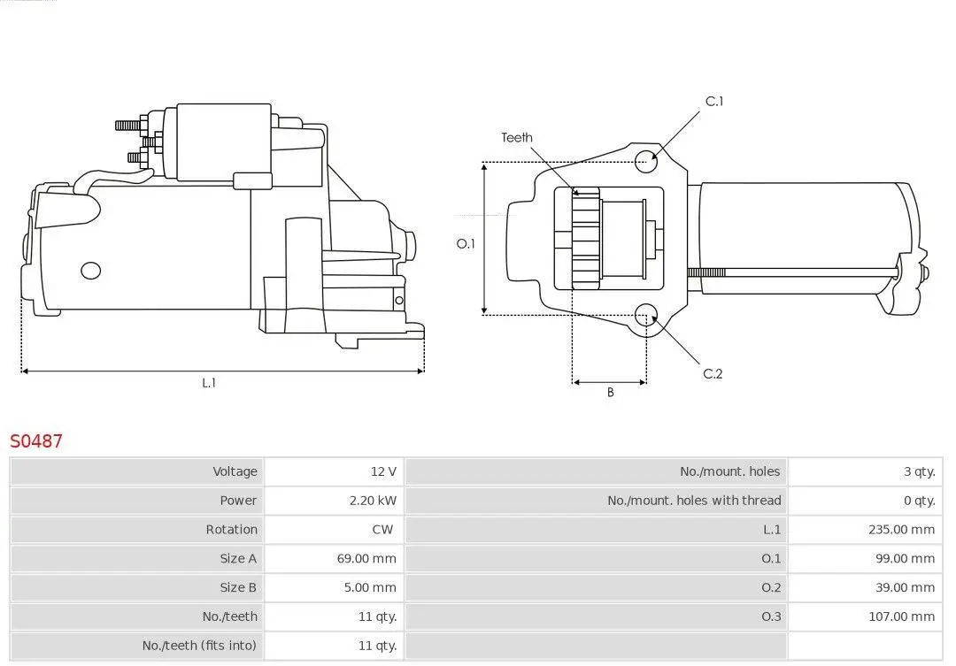 Starter BMW N47 / B47 │ AS-PL Starter motor 12V 2,20kW, Number of Teeth: 11 – bilde 5