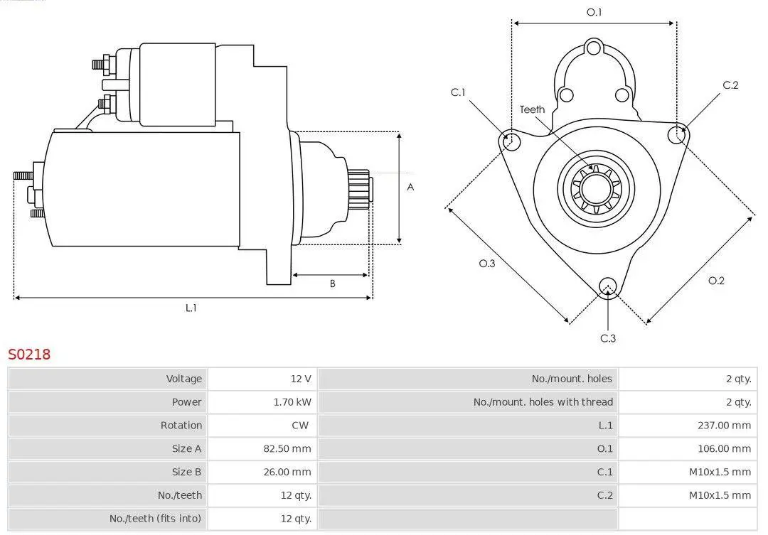 Starter Mercedes-Benz │ AS-PL Starter motor 12V 1,70kW, Number of Teeth 12 – bilde 5