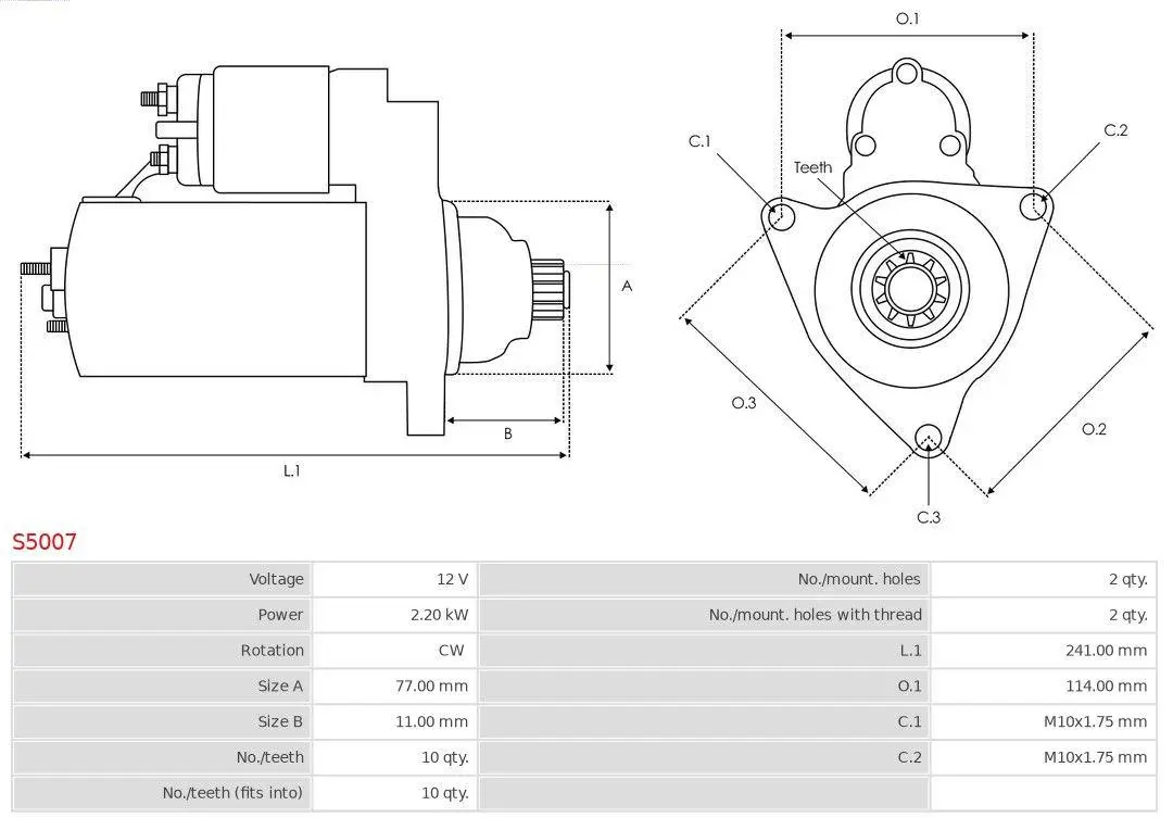 Starter Mitsubishi L200 / Pajero │ AS-PL Starter motor 12V 2,20kW, Number of Teeth: 10 Image 5