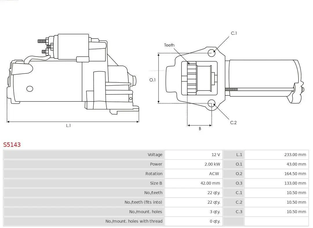 Starter Mitsubishi Outlander II / Grandis / Mercedes-Benz │ AS-PL Starter motor 12V 2,00kW Image 5