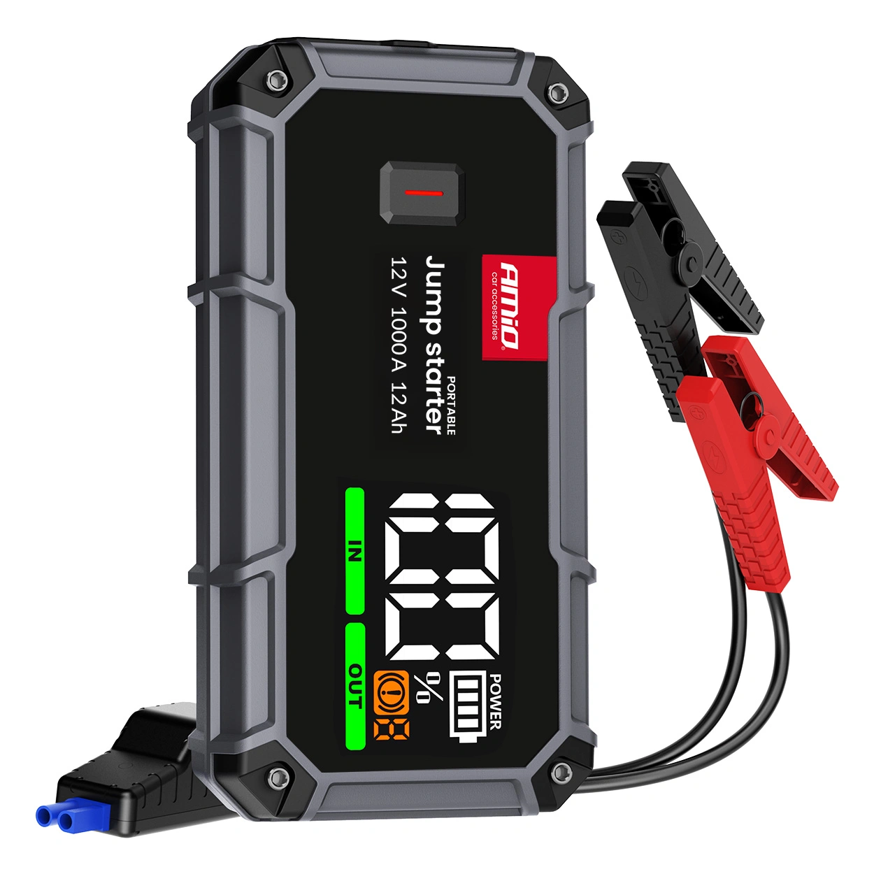 Starthjelp jumpstarter Booster 3 i 1 Amio Pro 12 V │ Startbooster Powerbank Kompresor LED 1000A