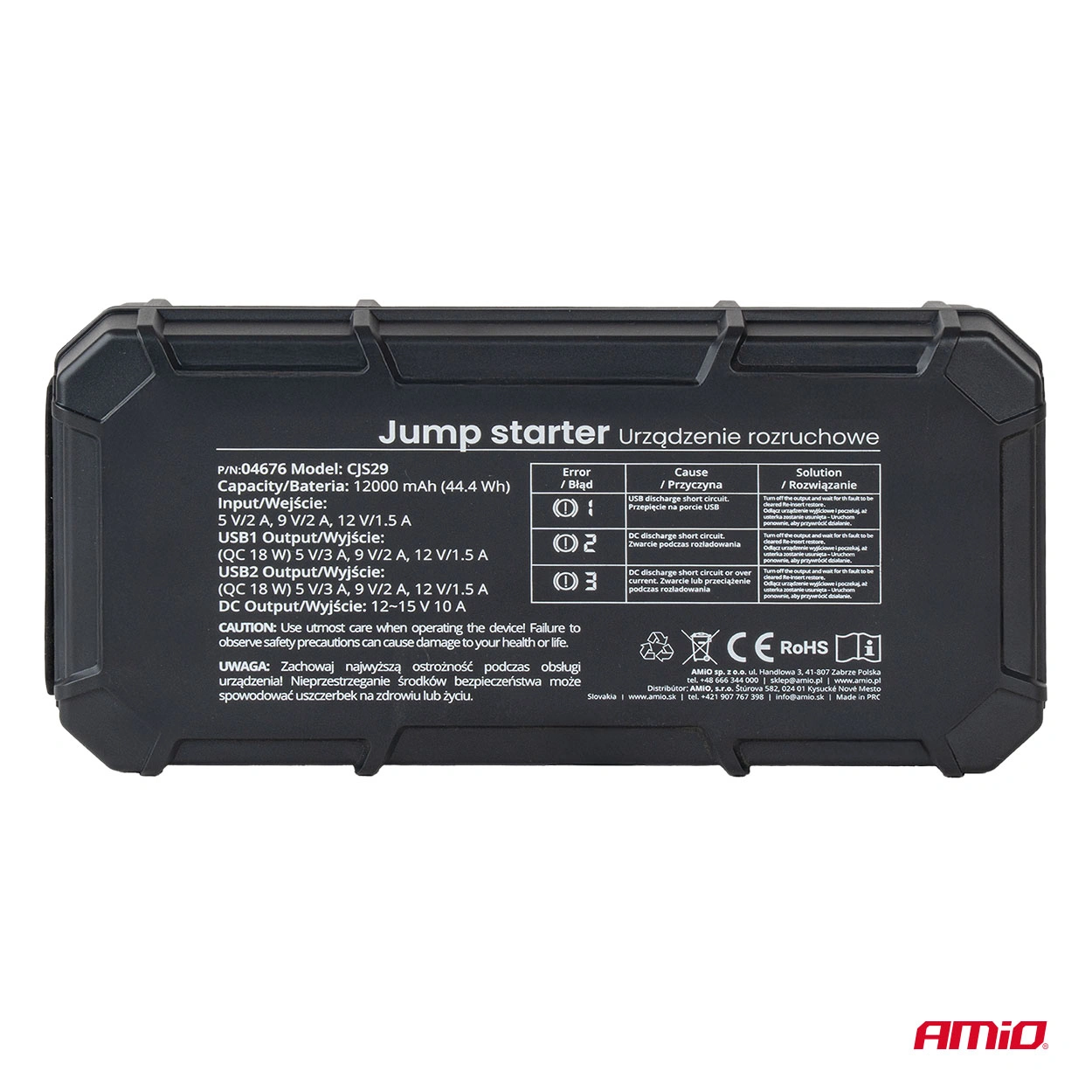 Starthjelp jumpstarter Booster 3 i 1 Amio Pro 12 V │ Startbooster Powerbank Kompresor LED 1000A – bilde 6